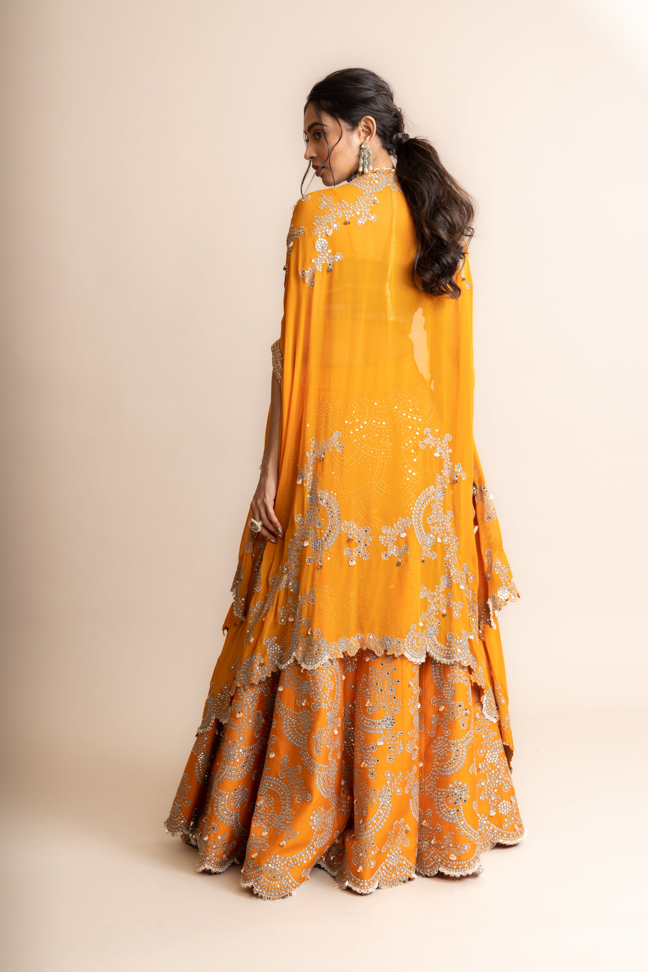 Orange Embroidered Lehenga Set