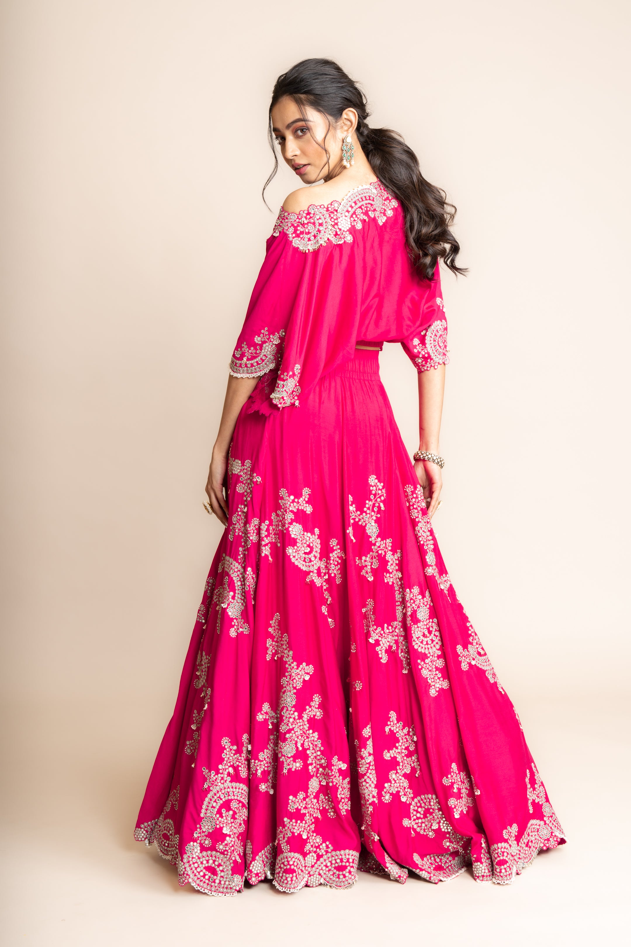 Light Off-Shoulder Top & Heavy Bias Lehenga Set