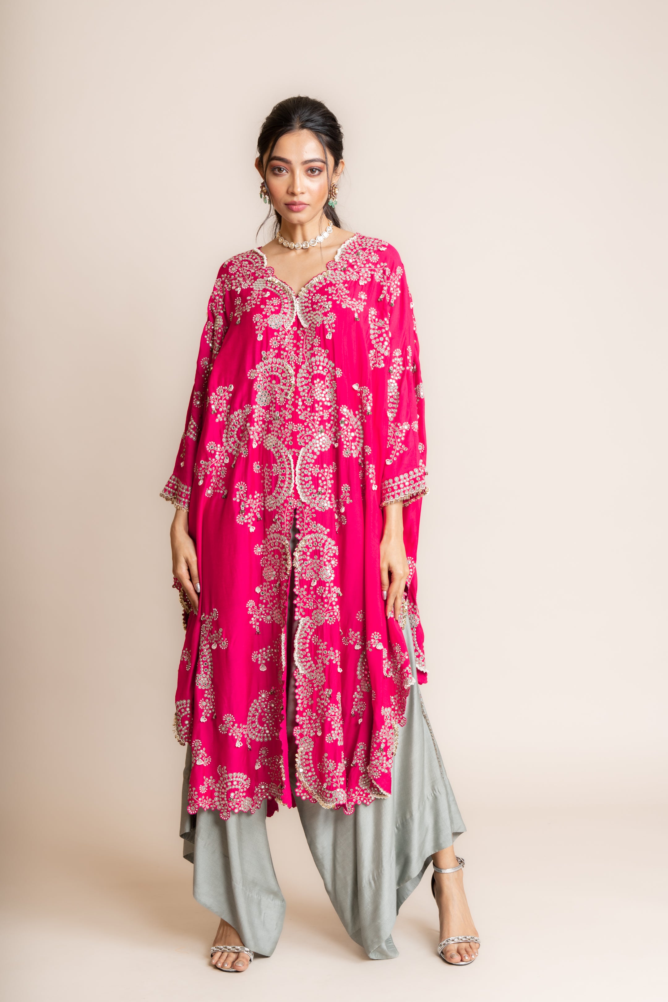 Fuschia Cape With Pants Set