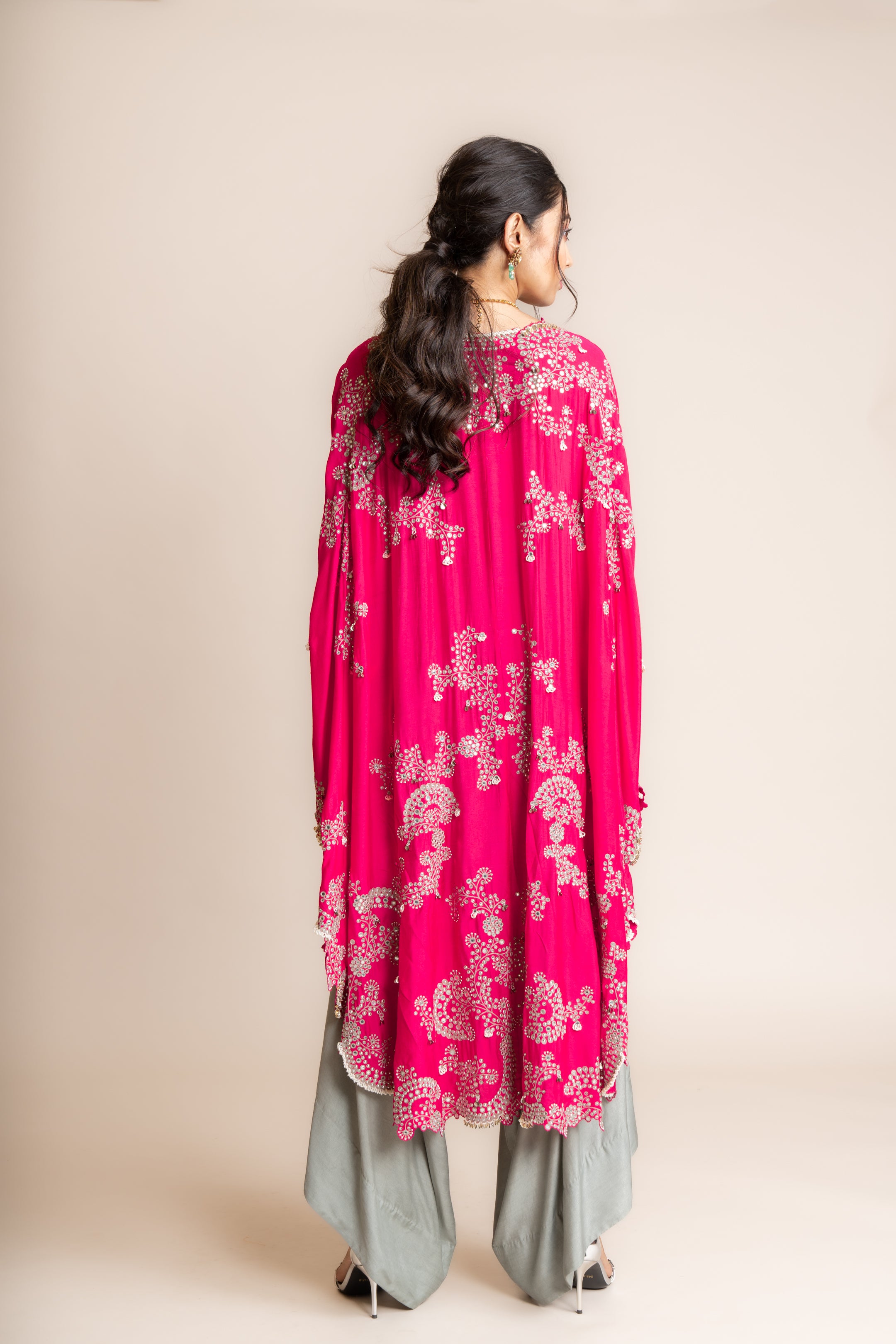 Fuschia Cape With Pants Set