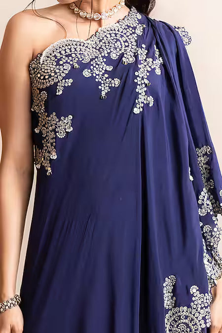 Navy Blue Cape & Sharara Set