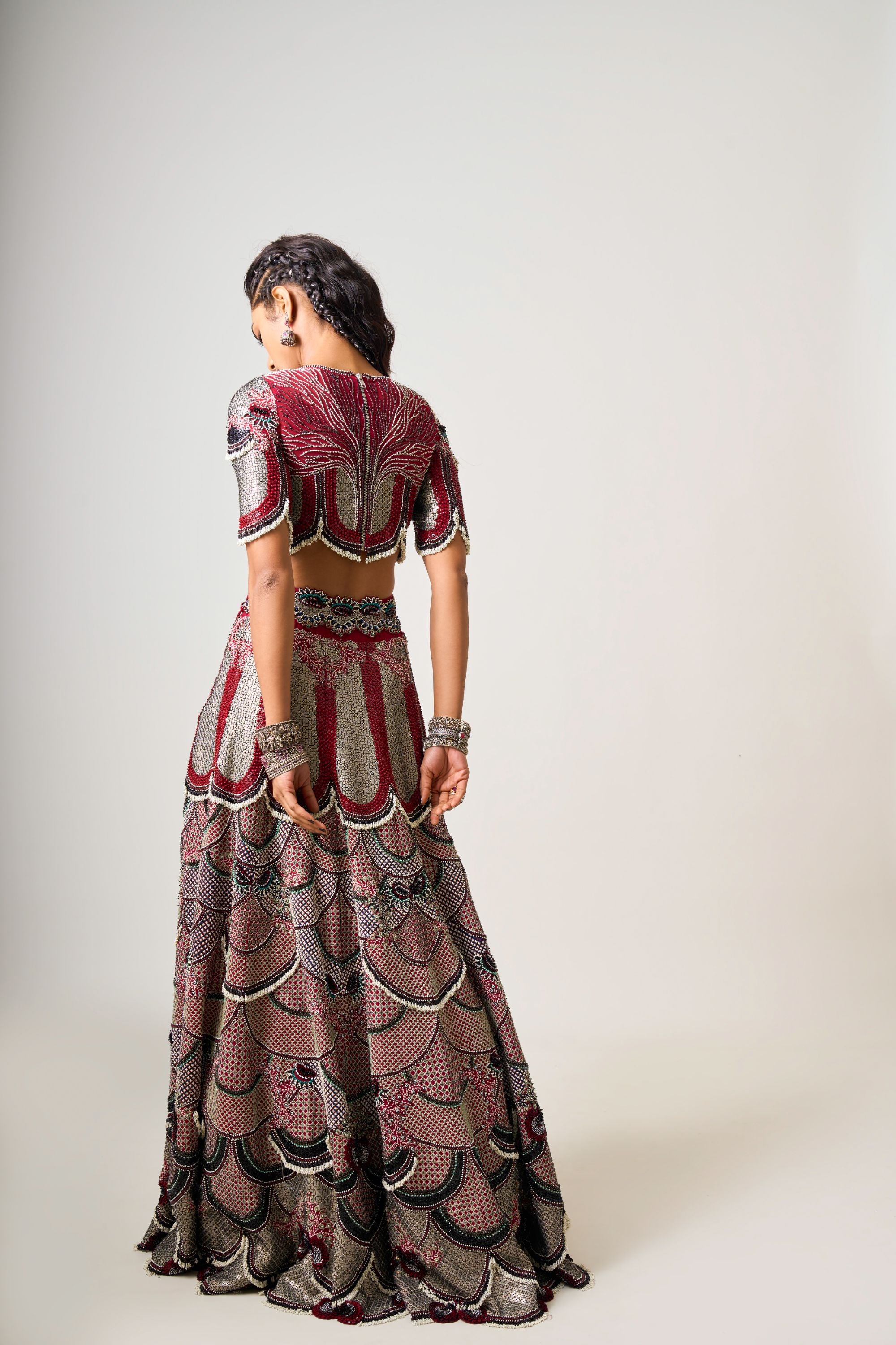 Burgundy Hand-Embroidered Lehenga Set