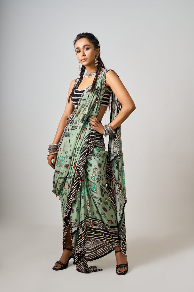 Pre-Draped Sari Set