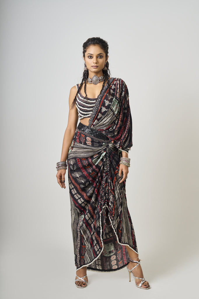 Pre-Draped Sari Set