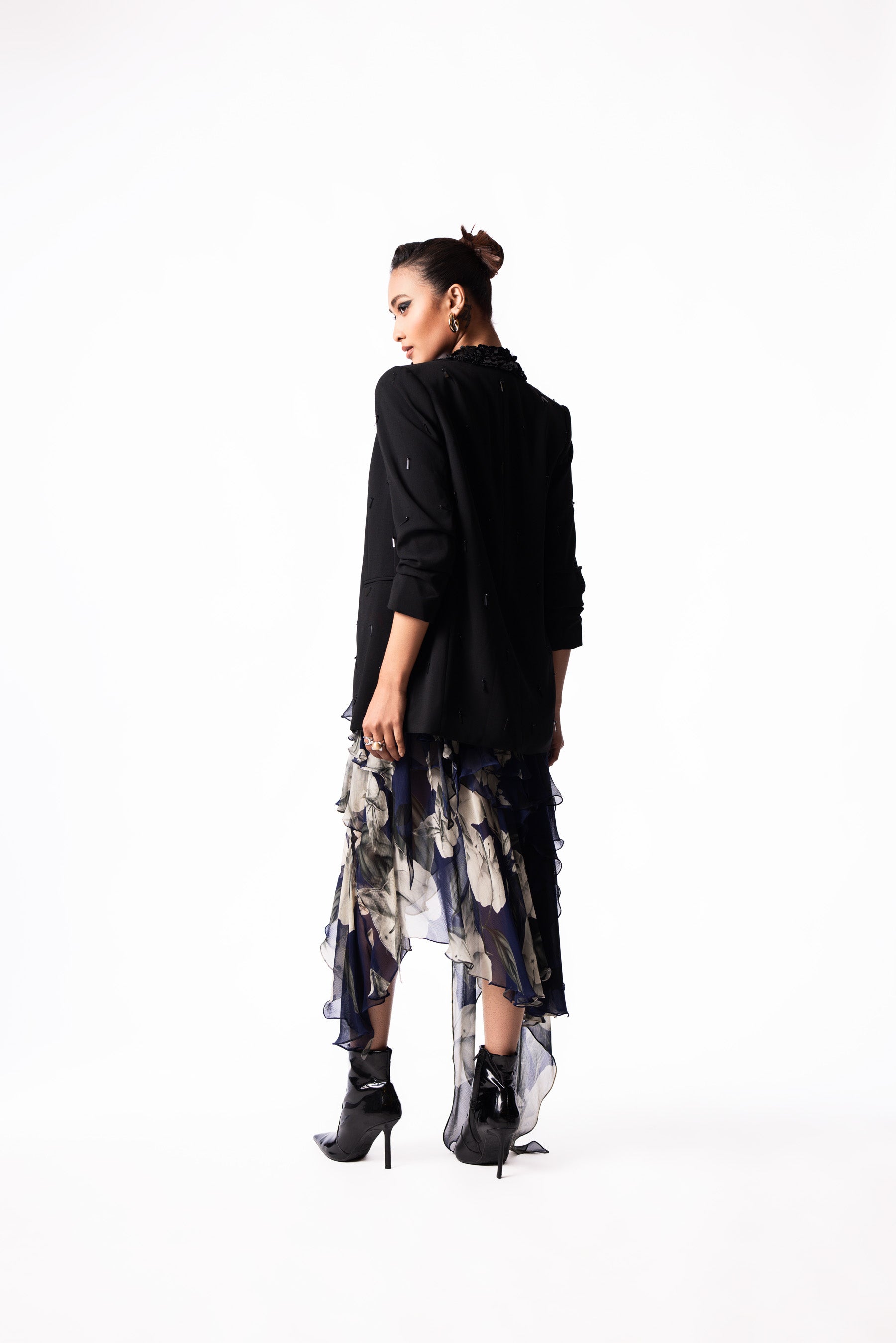 Navy Sequin Bustier Chiffon Ruffle Skirt Set