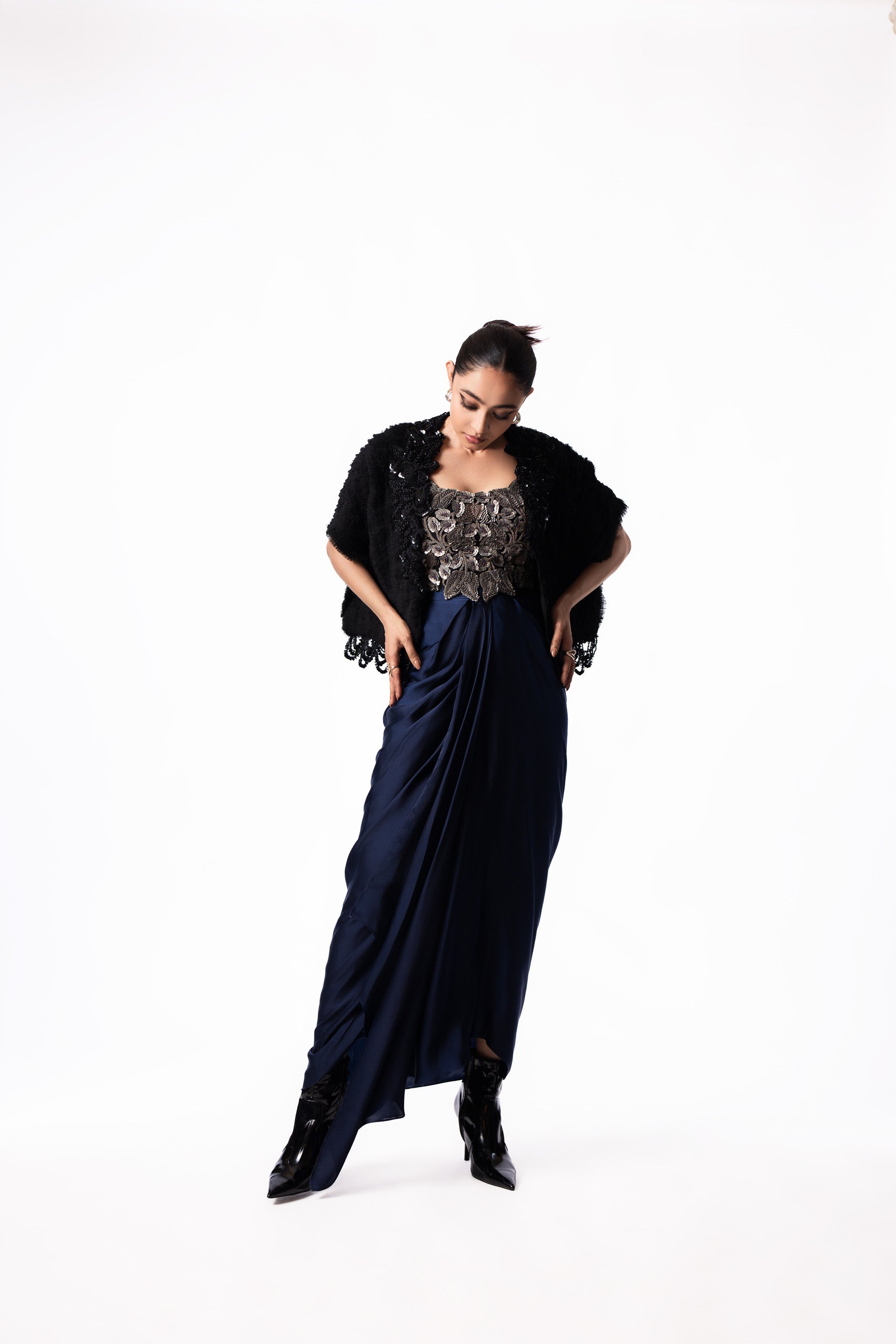 Silver Sequin Draped Bustier Gilet Dress