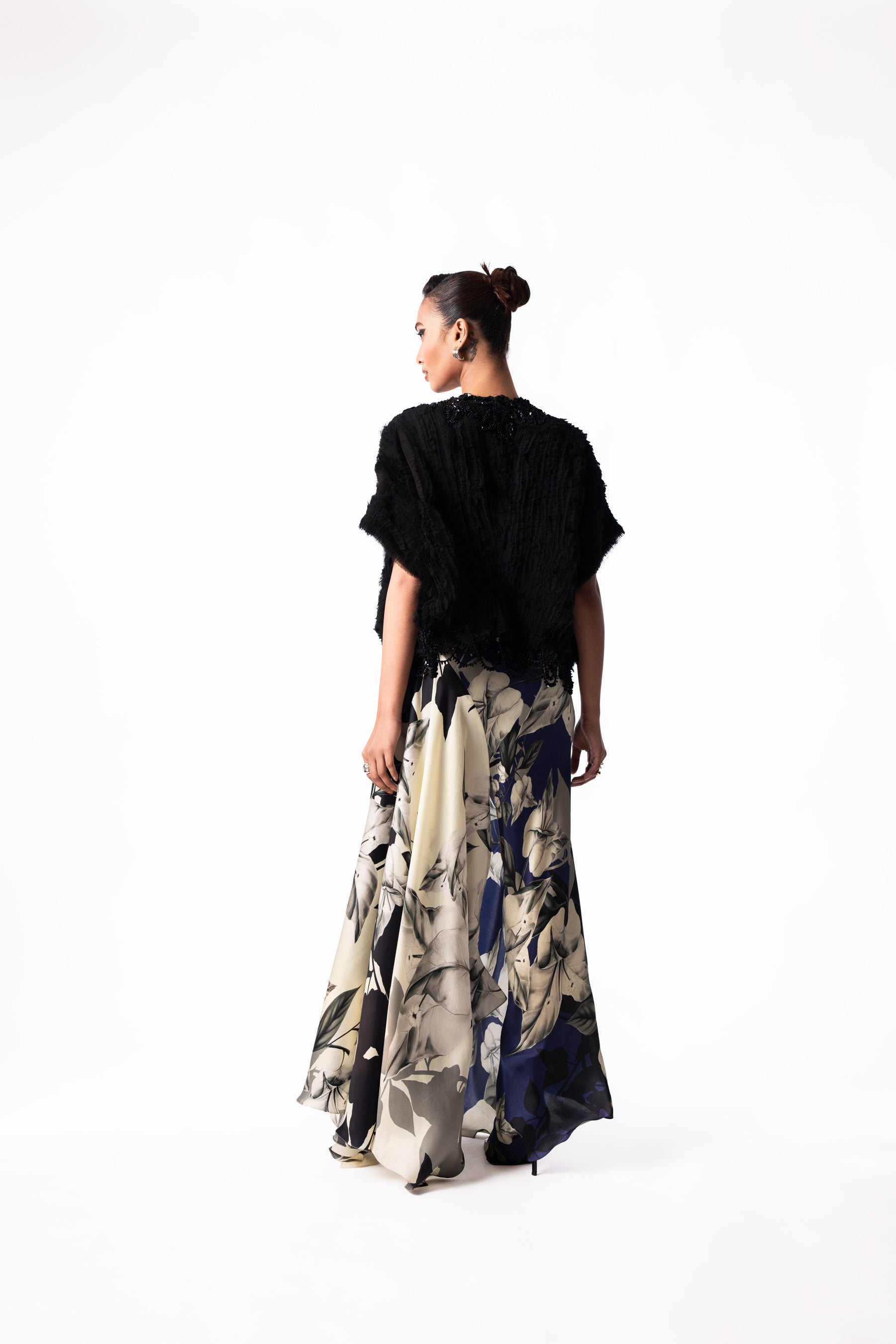 Navy Printed Satin Cowl Gilet Dress