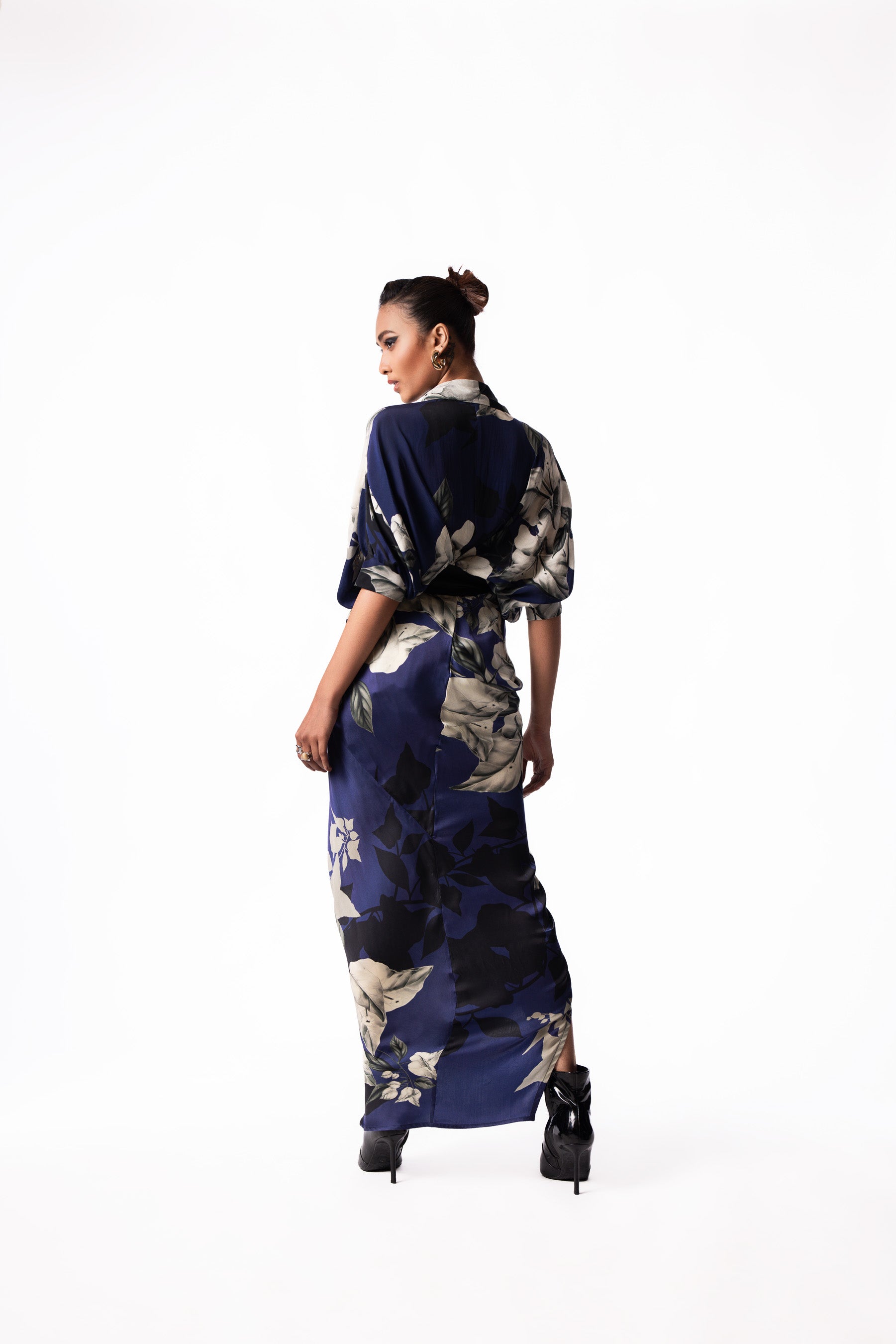 Navy Printed Peplum Shirt Fish Pick Up Skirt Set