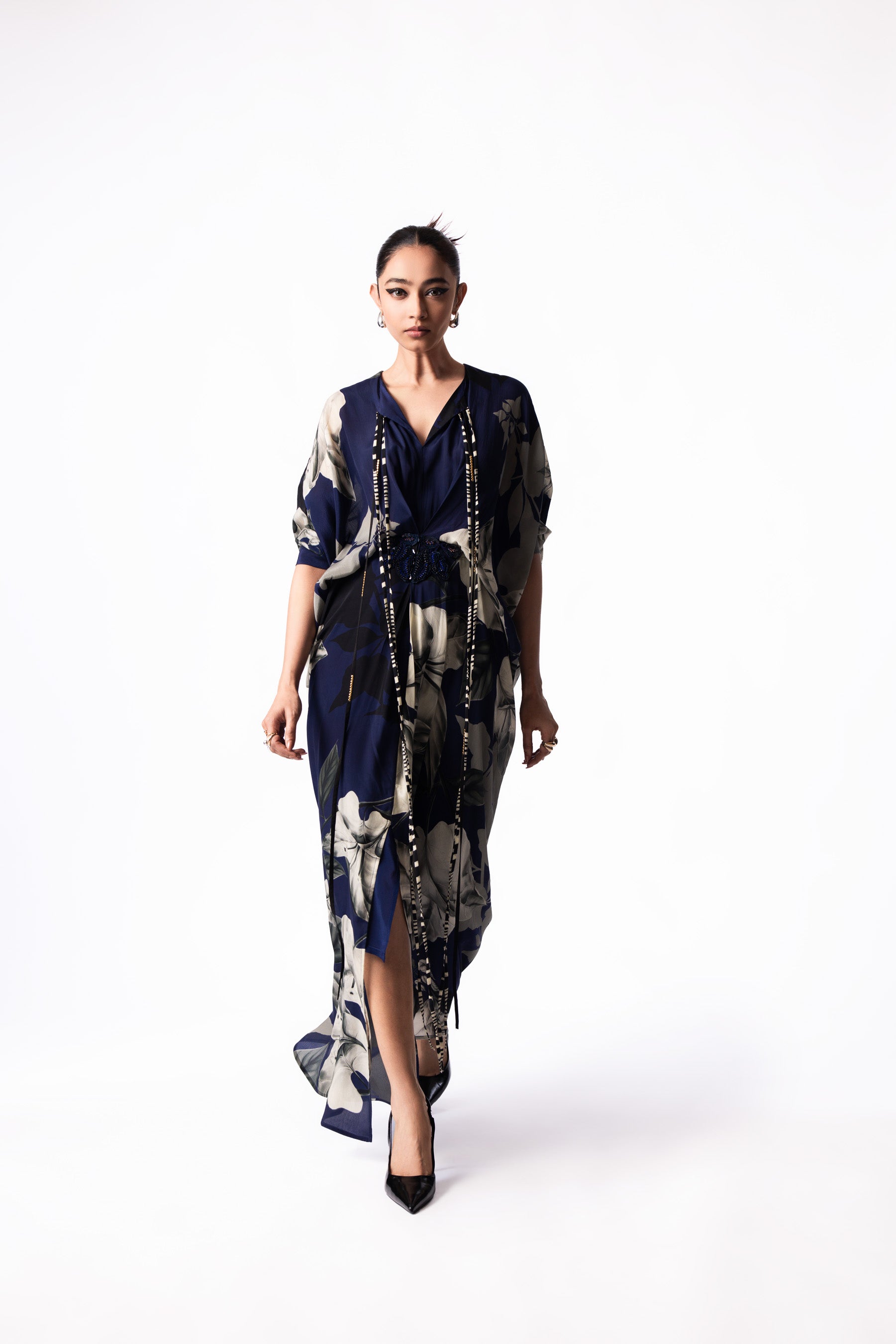 Navy Printed Kaftan Dress