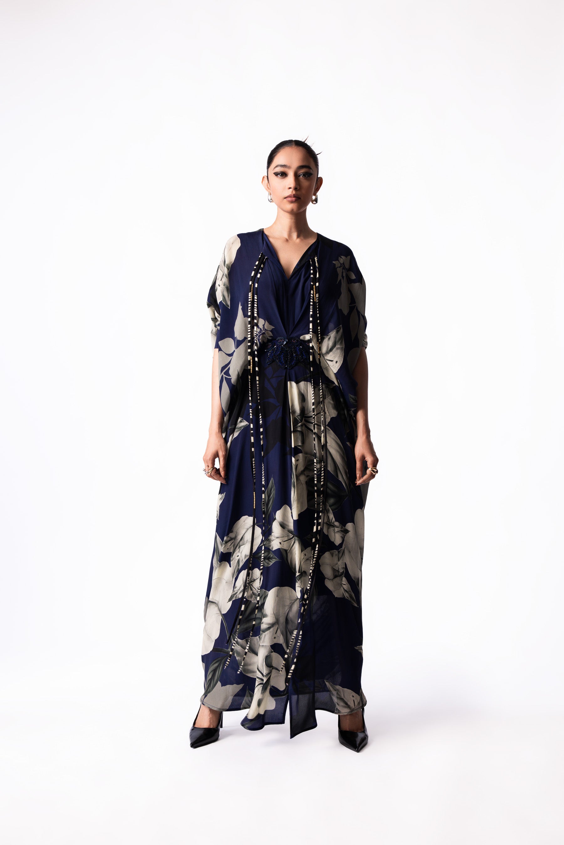 Navy Printed Kaftan Dress