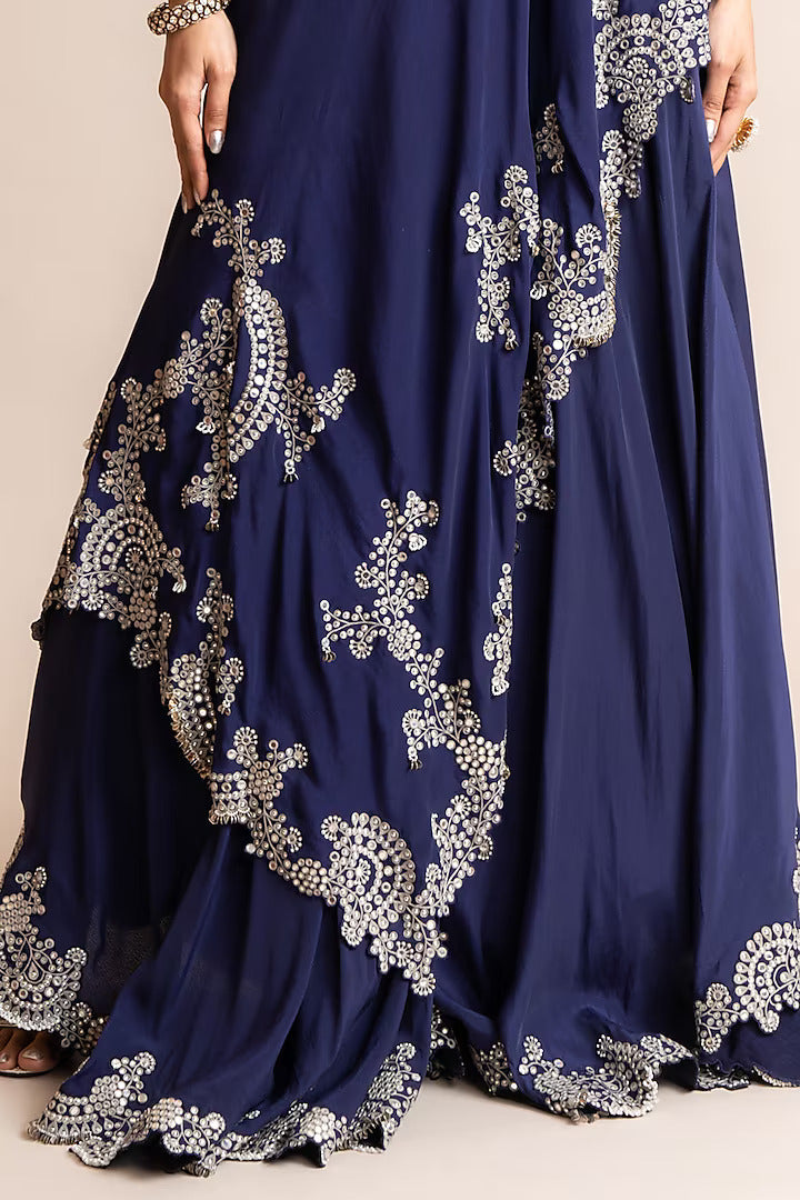 Navy Blue Cape & Sharara Set