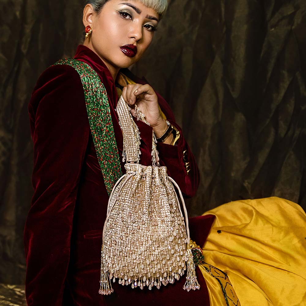 Opal Potli Rose Quartz Pink With Handle