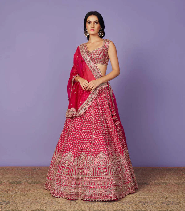 Hot Pink Raw Silk Shukrana Lehenga Set