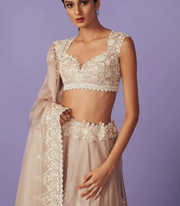 Maryul Ivory Organza Lehenga Set