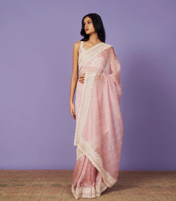 Pink Organza Saahira Saree Set