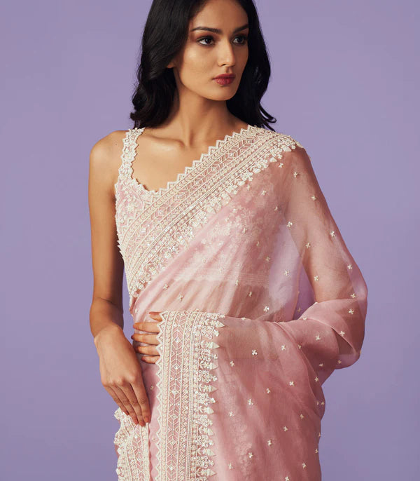 Pink Organza Saahira Saree Set