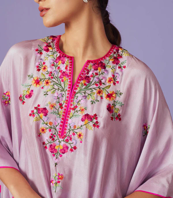 Lavender Dupion Silk Multi Thread Work Kaftan Set