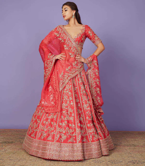 Peach Organza Astra Lehenga Set