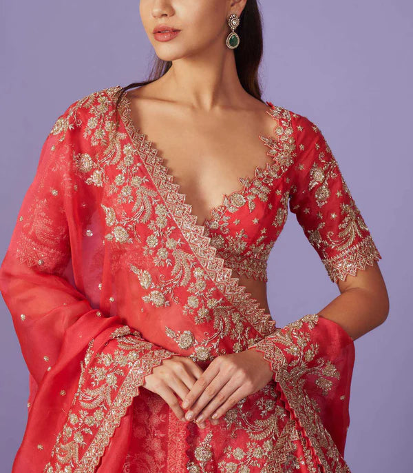 Peach Organza Astra Lehenga Set