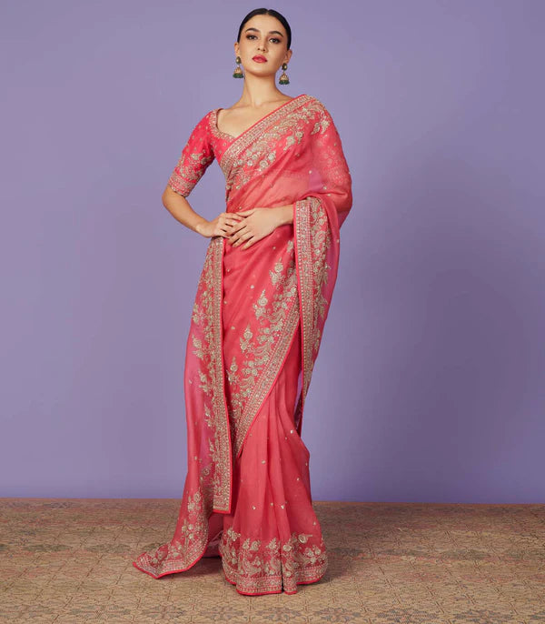 Rose Pink Astra Organza Saree Set