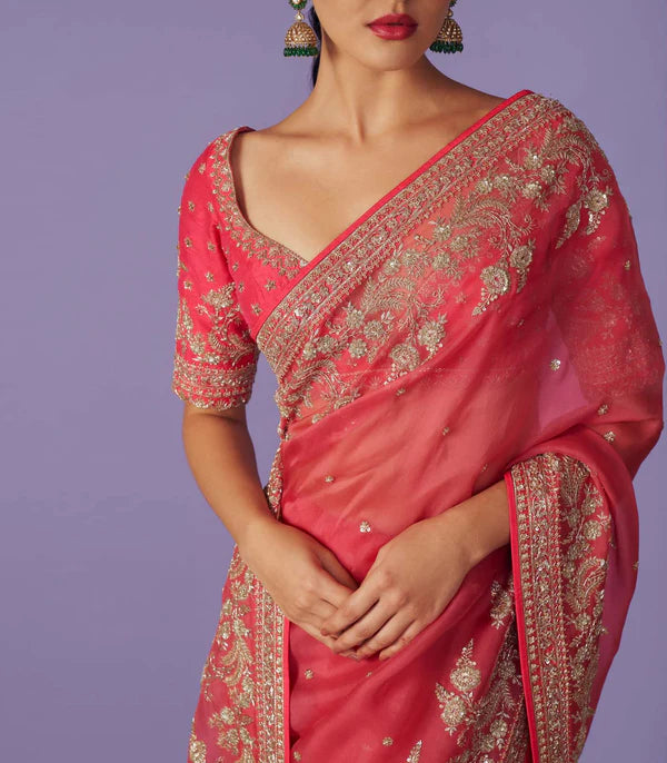Rose Pink Astra Organza Saree Set