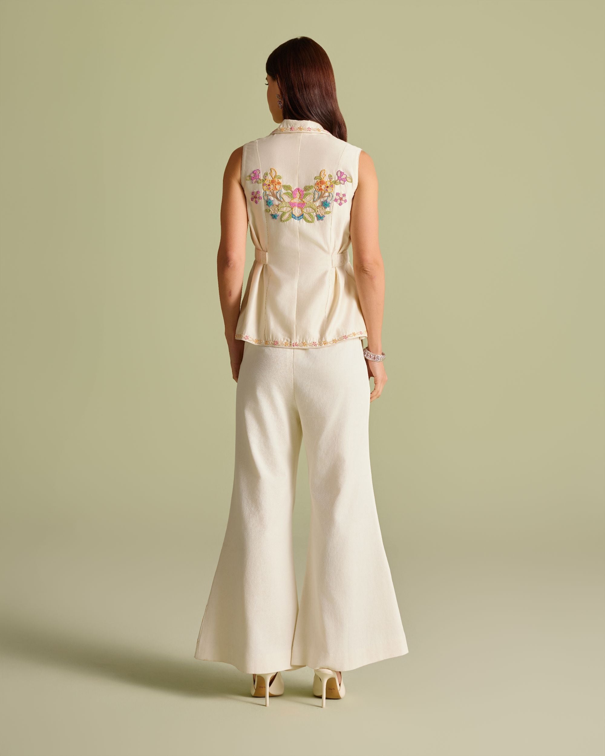 Ivory Cutwork Flared Pants