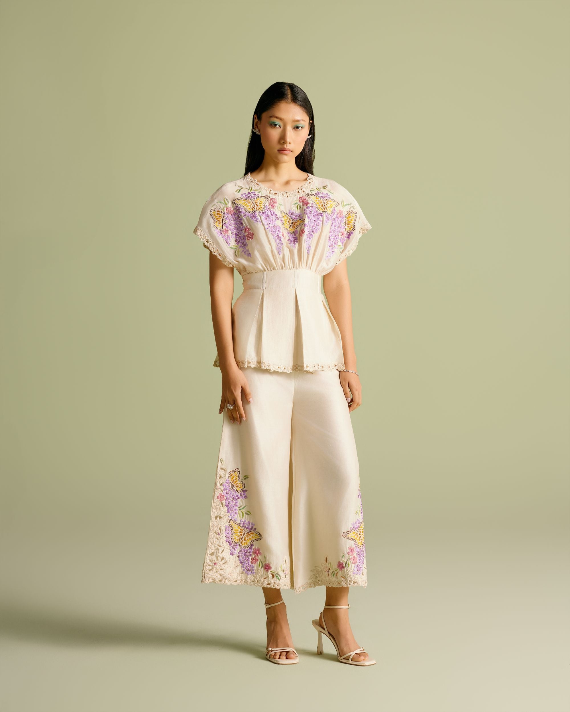 Ivory Butterfly Mosaic Pants