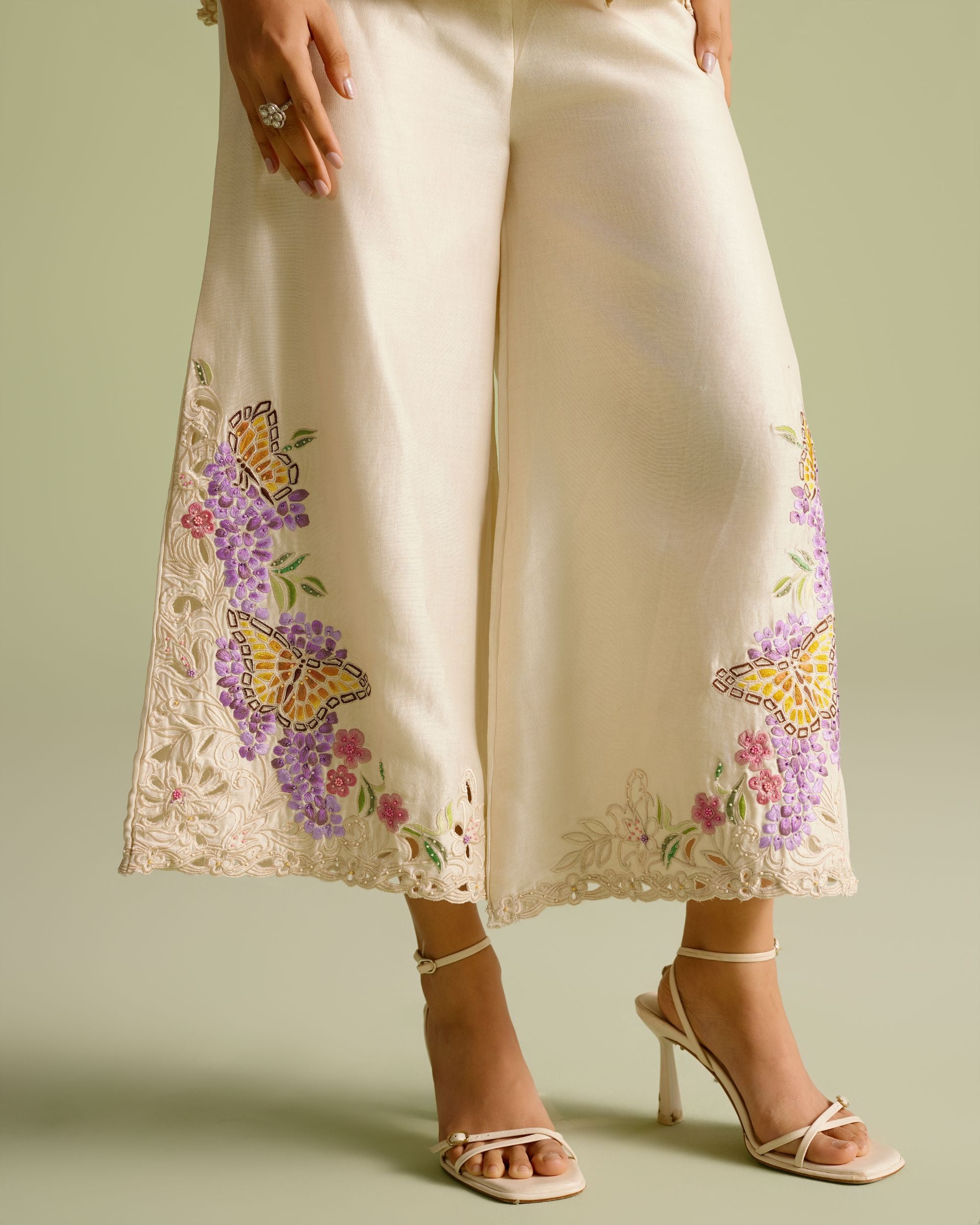 Ivory Butterfly Mosaic Pants