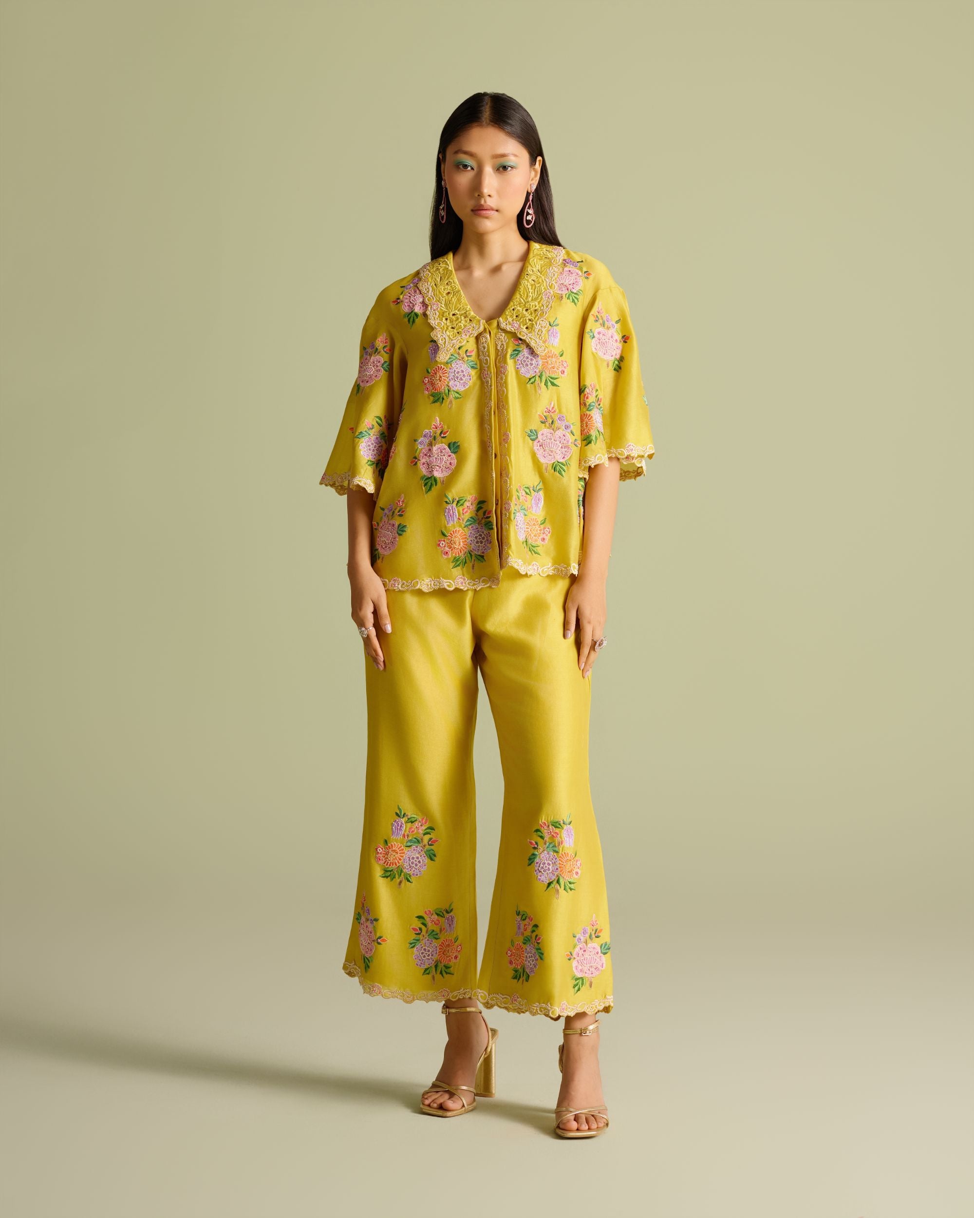 Yellow Floral Bunch Mosaic Pants
