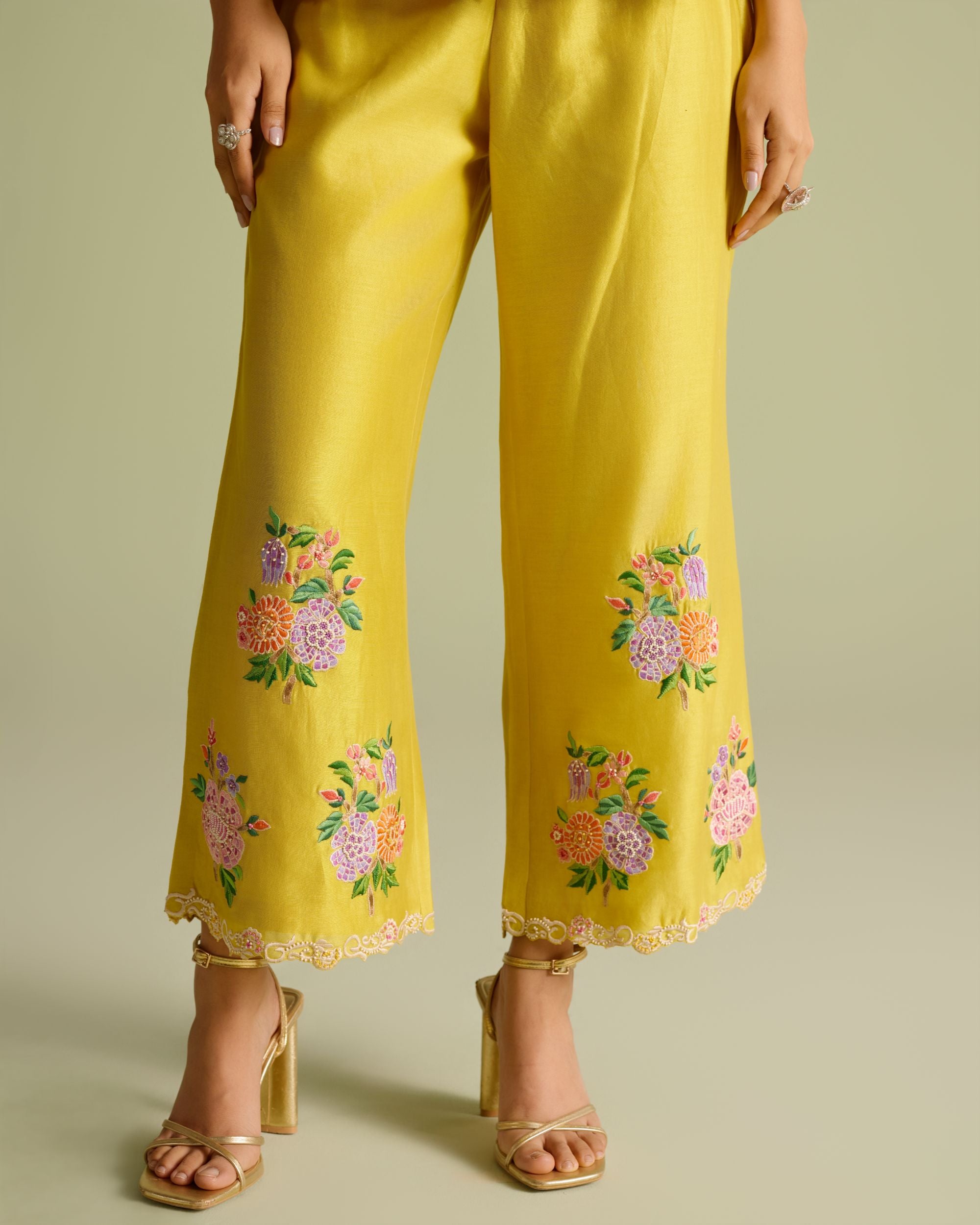 Yellow Floral Bunch Mosaic Pants