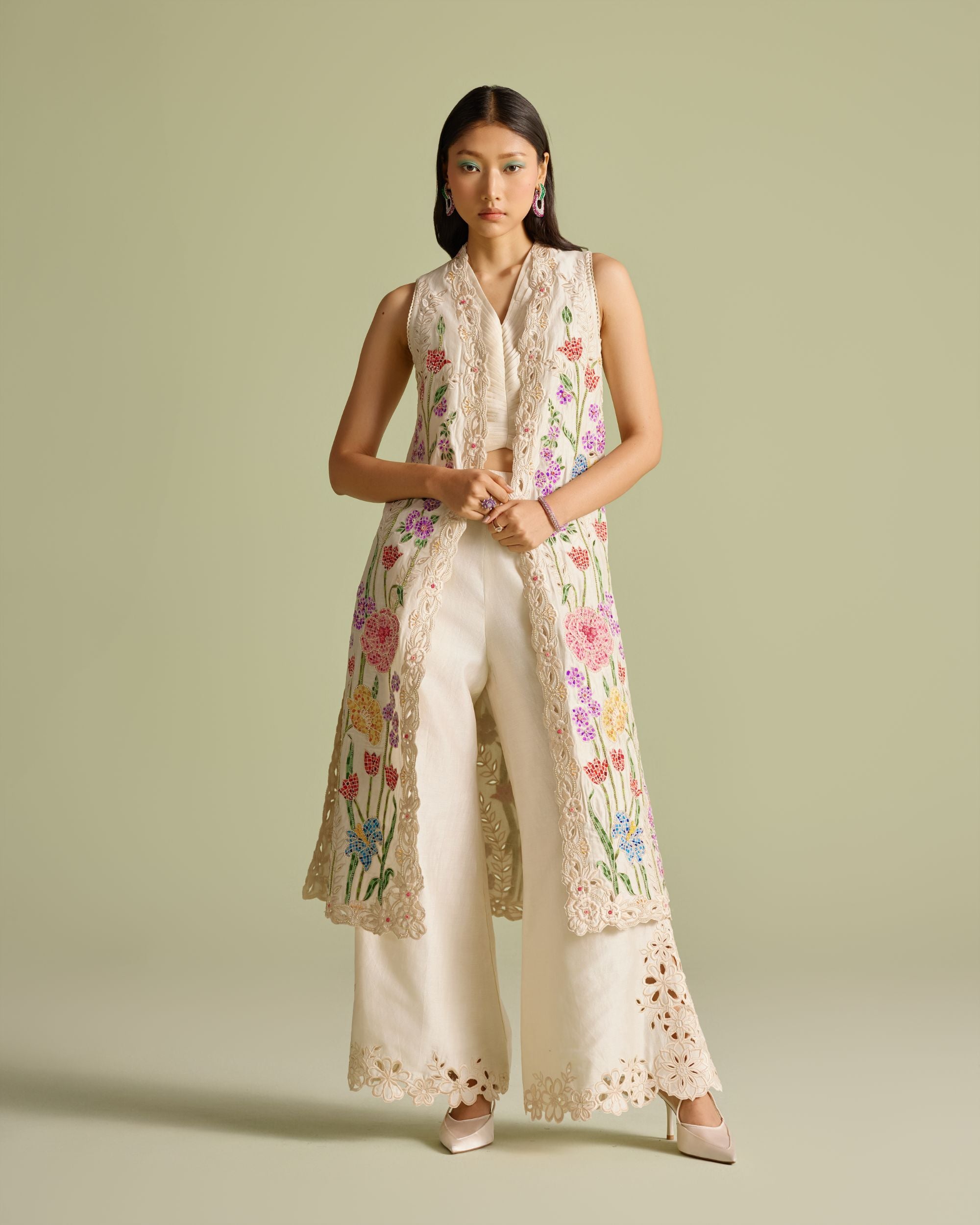 Ivory Cutwork Bell Bottom Pants