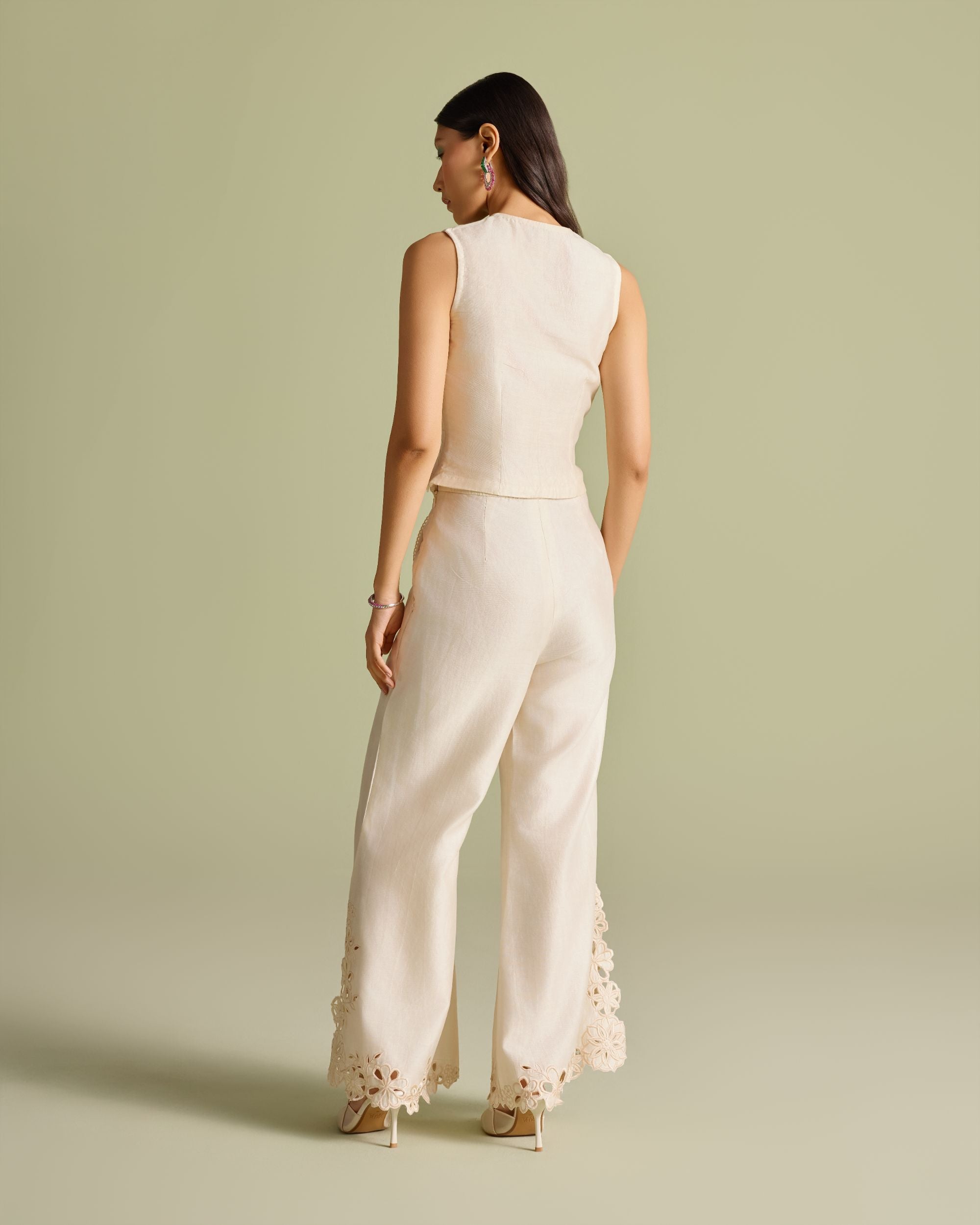 Ivory Cutwork Bell Bottom Pants