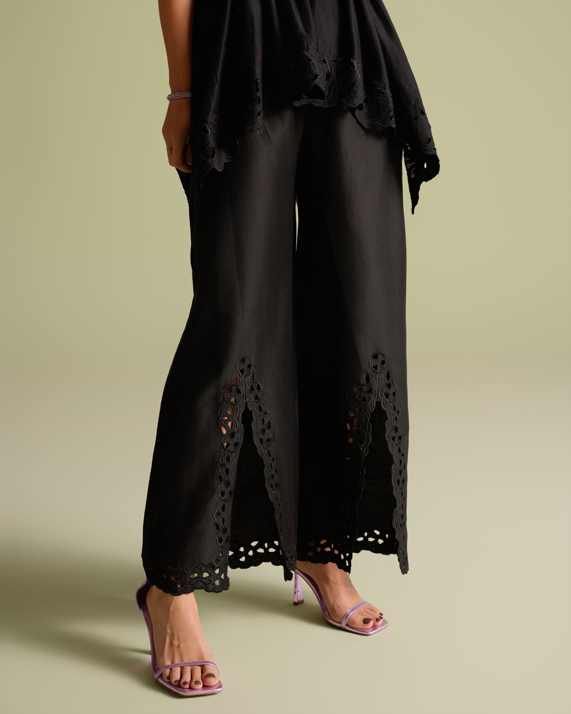 Black Cutwork Bell Bottom Pants