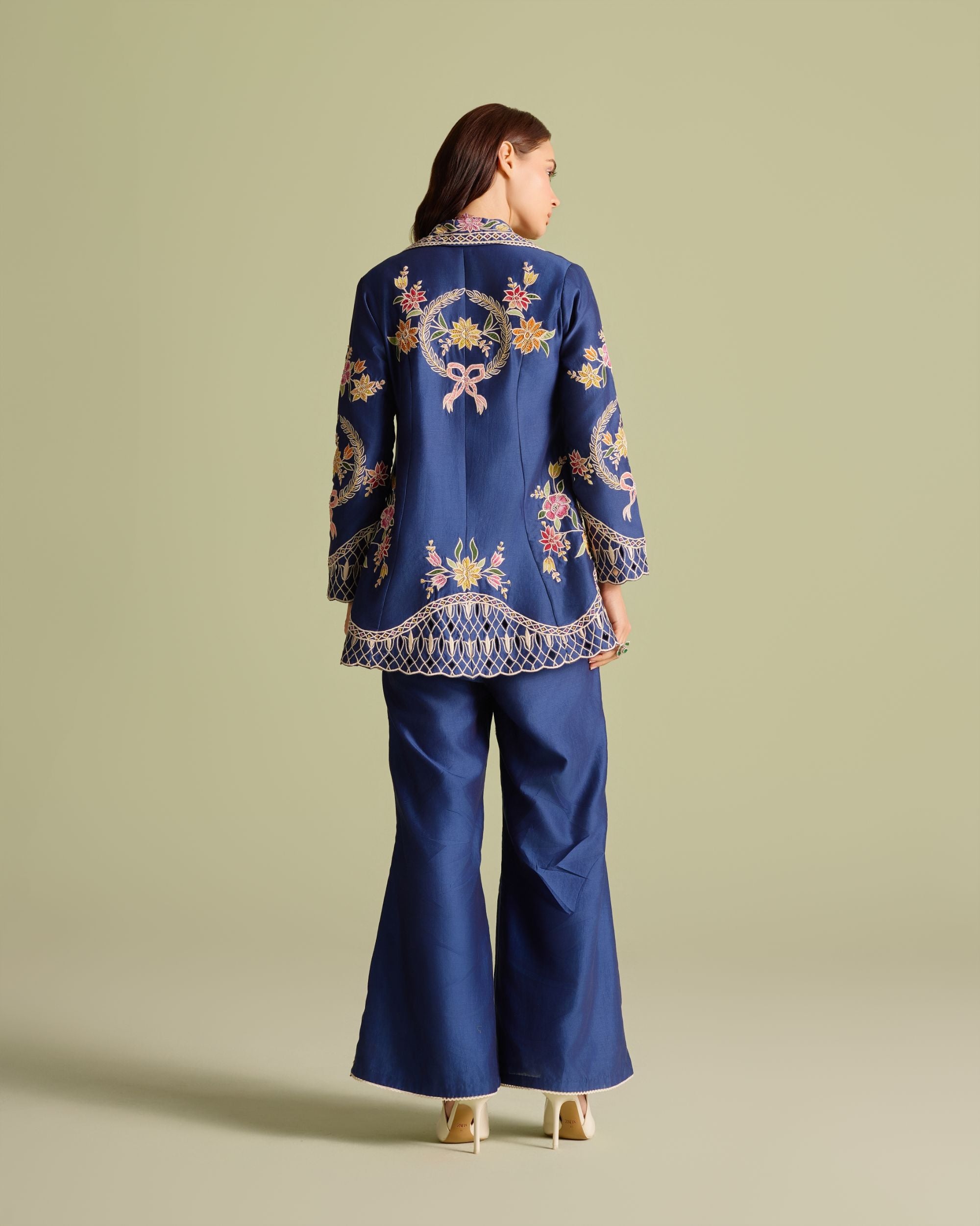 Indigo Applique And Threadwork Pants