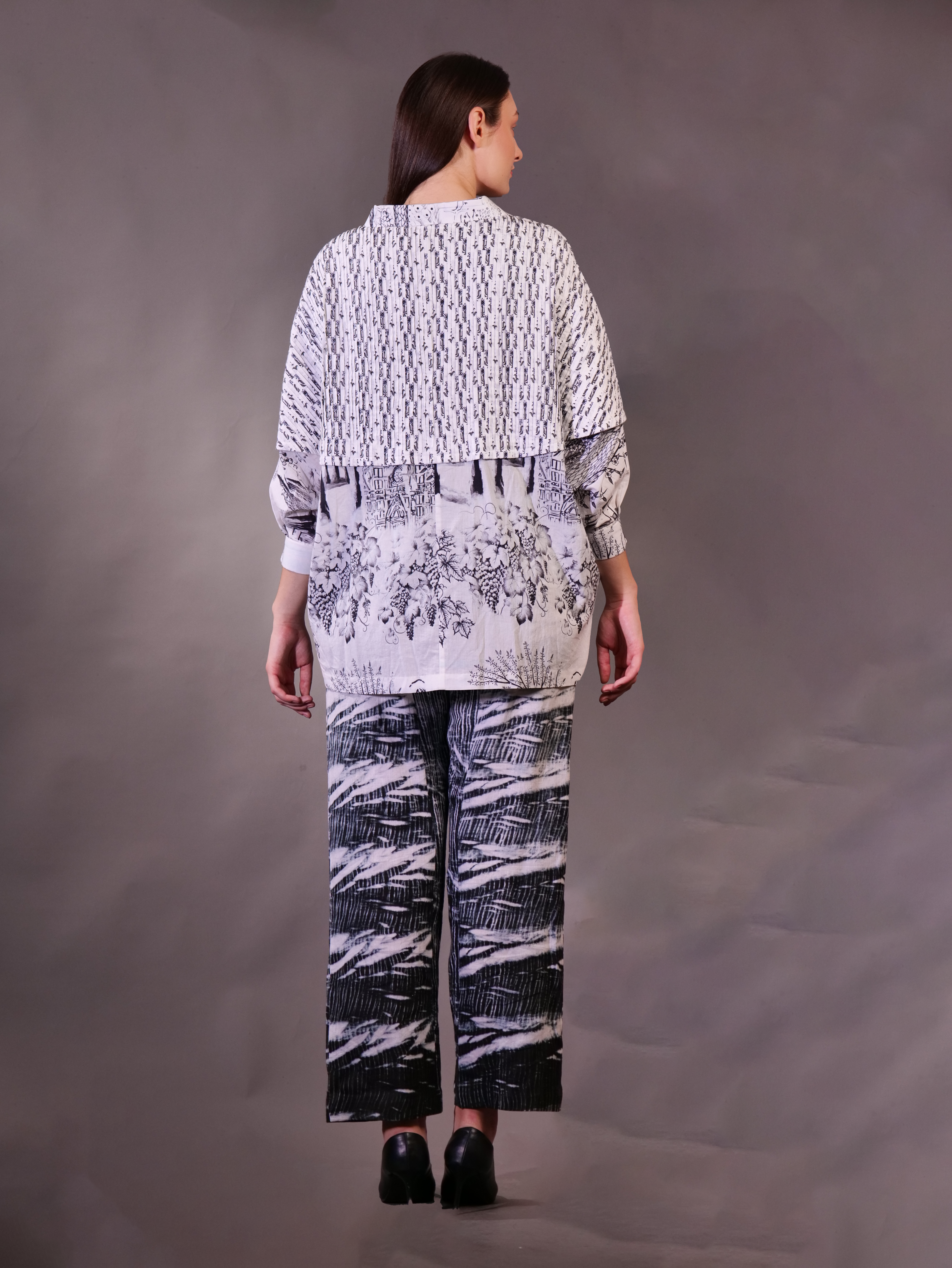 Block Print / Printed Pintuck detail Shirt with Shibori Pant