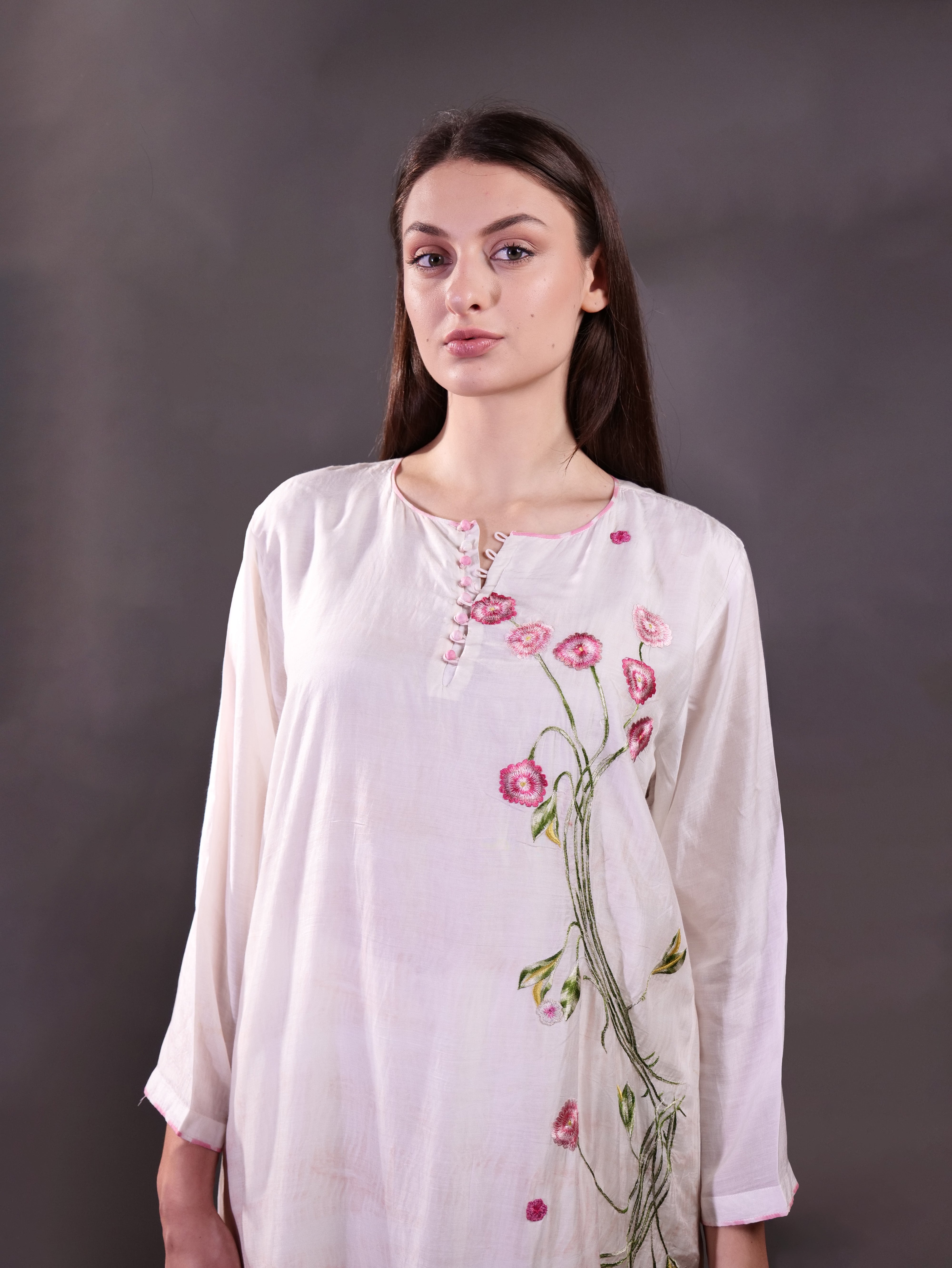 Handembroidered Kurta with Hand Kantha Embroidery Trousers