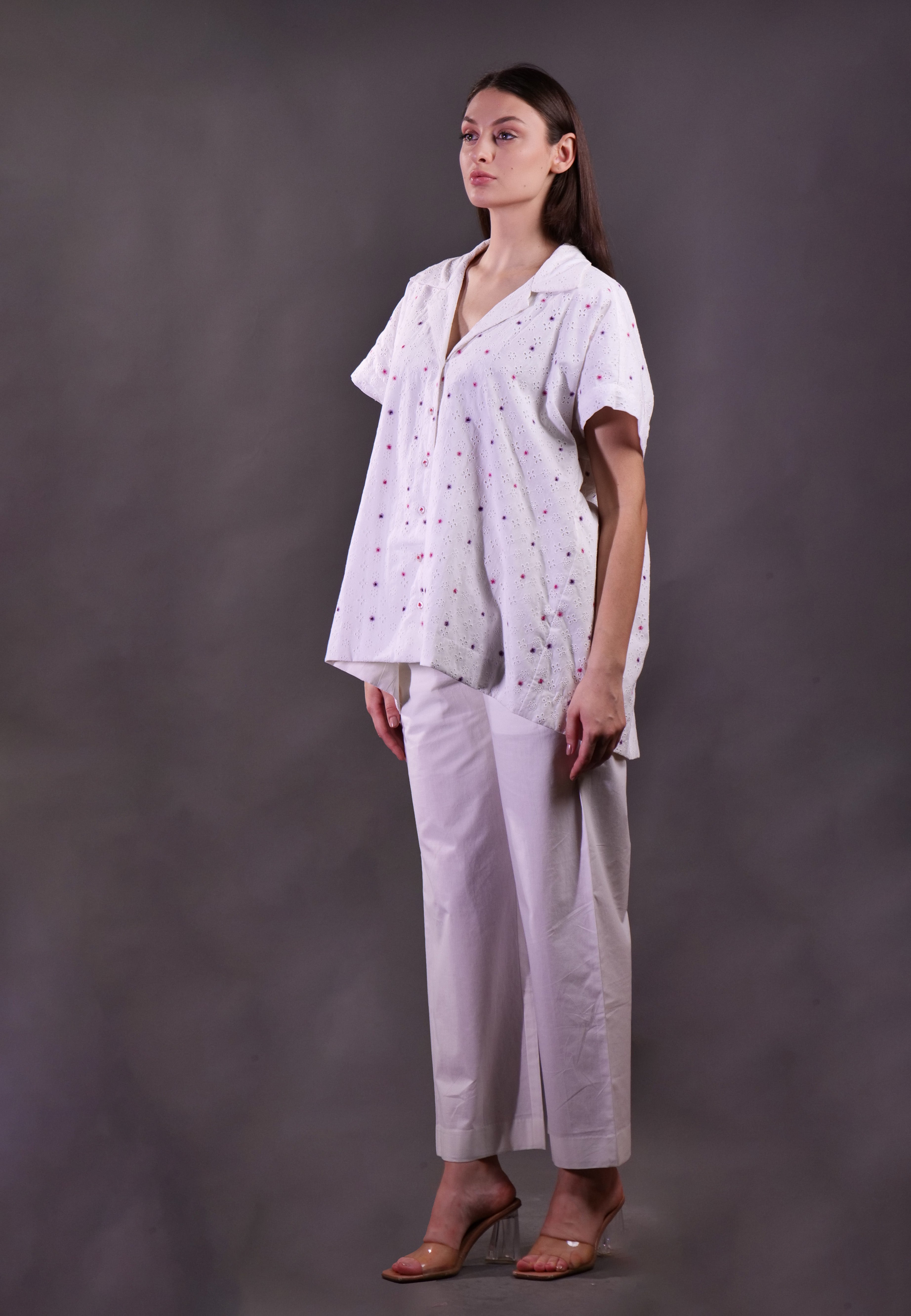Schiffli Hand Embroidered Shirt with Trousers
