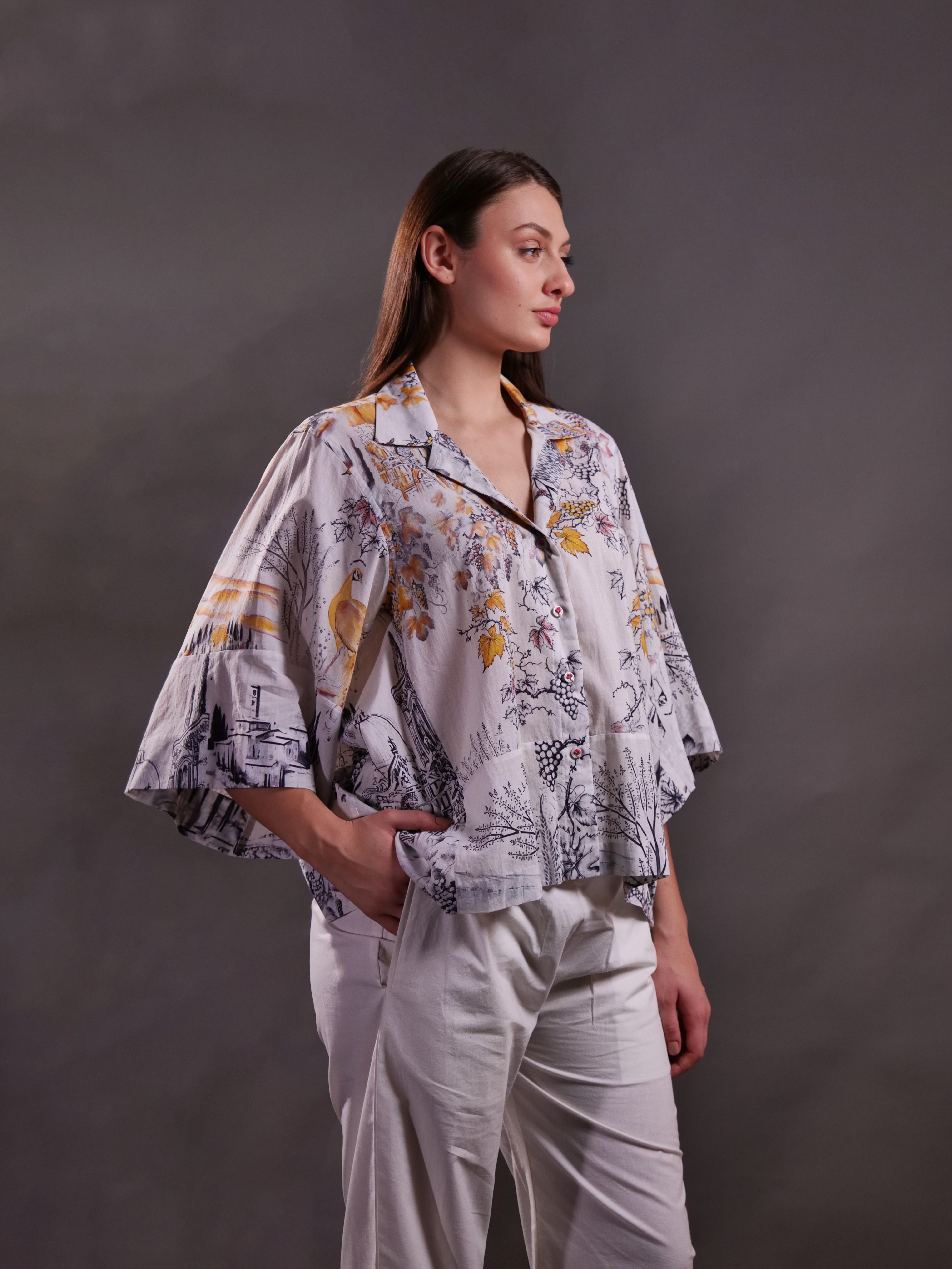Printed Shirt with Hand Embroidered Highlight with Trousers