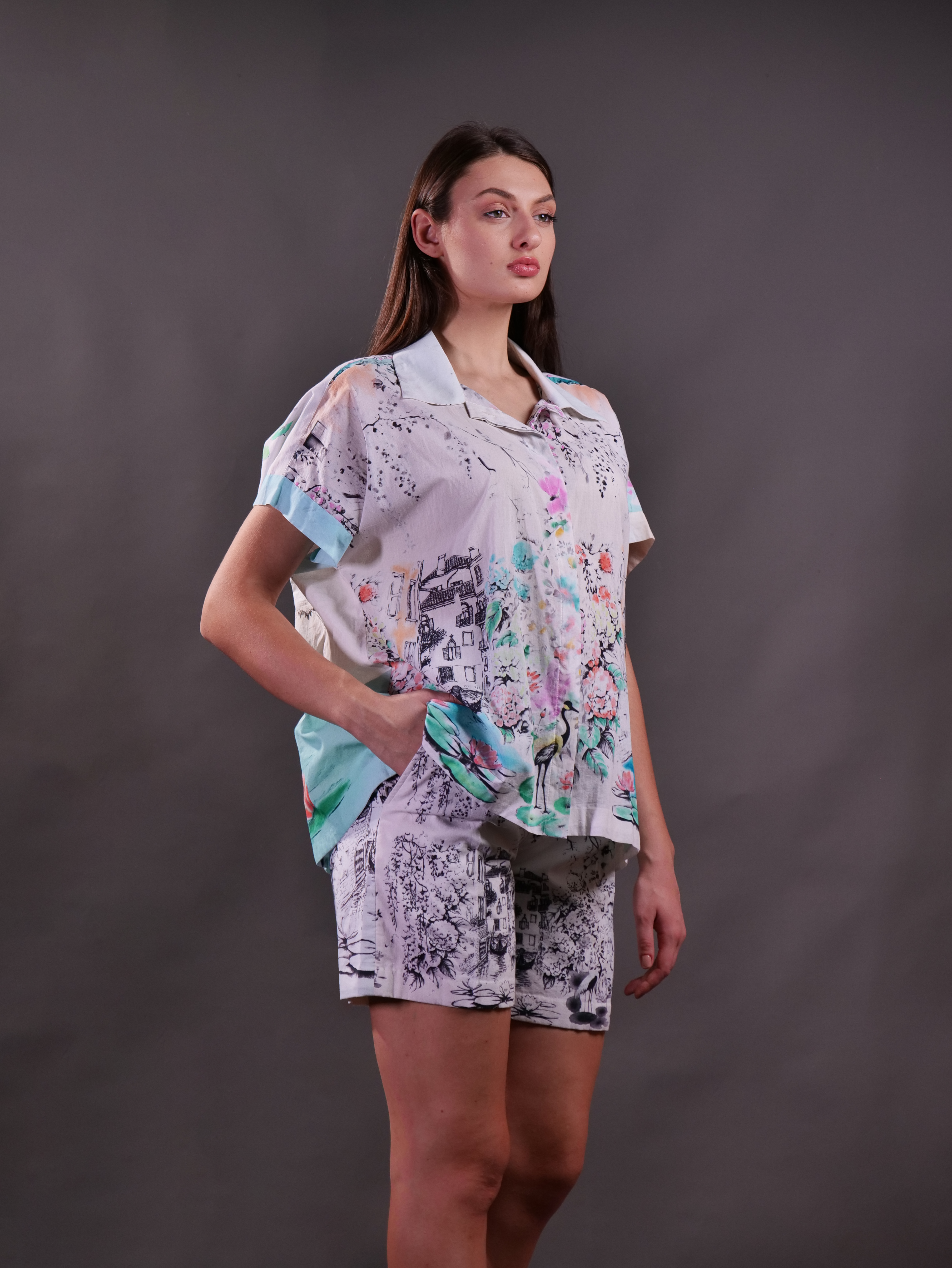 Printed Shirt with Printed Shorts