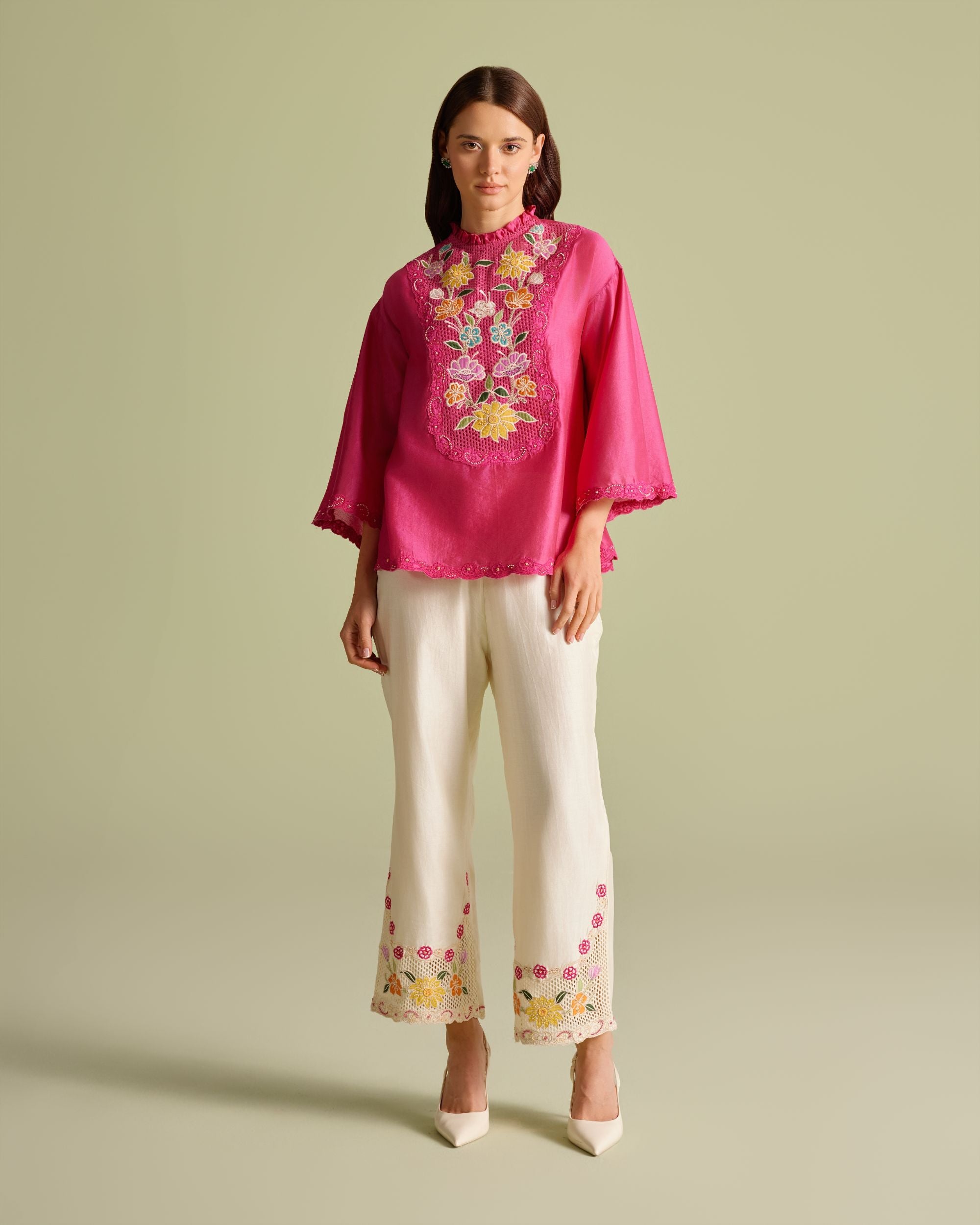 Ivory Mesh Detail Pants