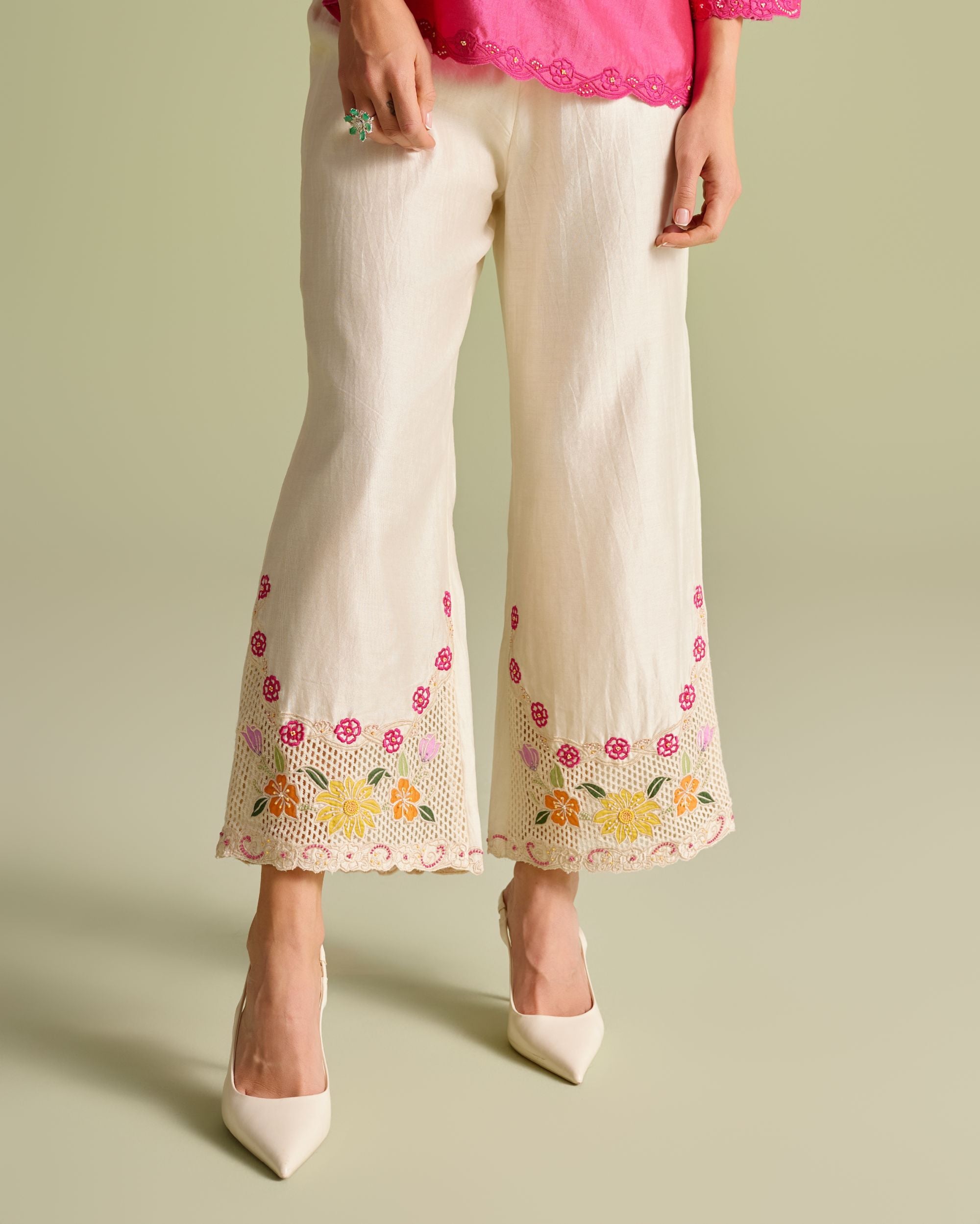 Ivory Mesh Detail Pants