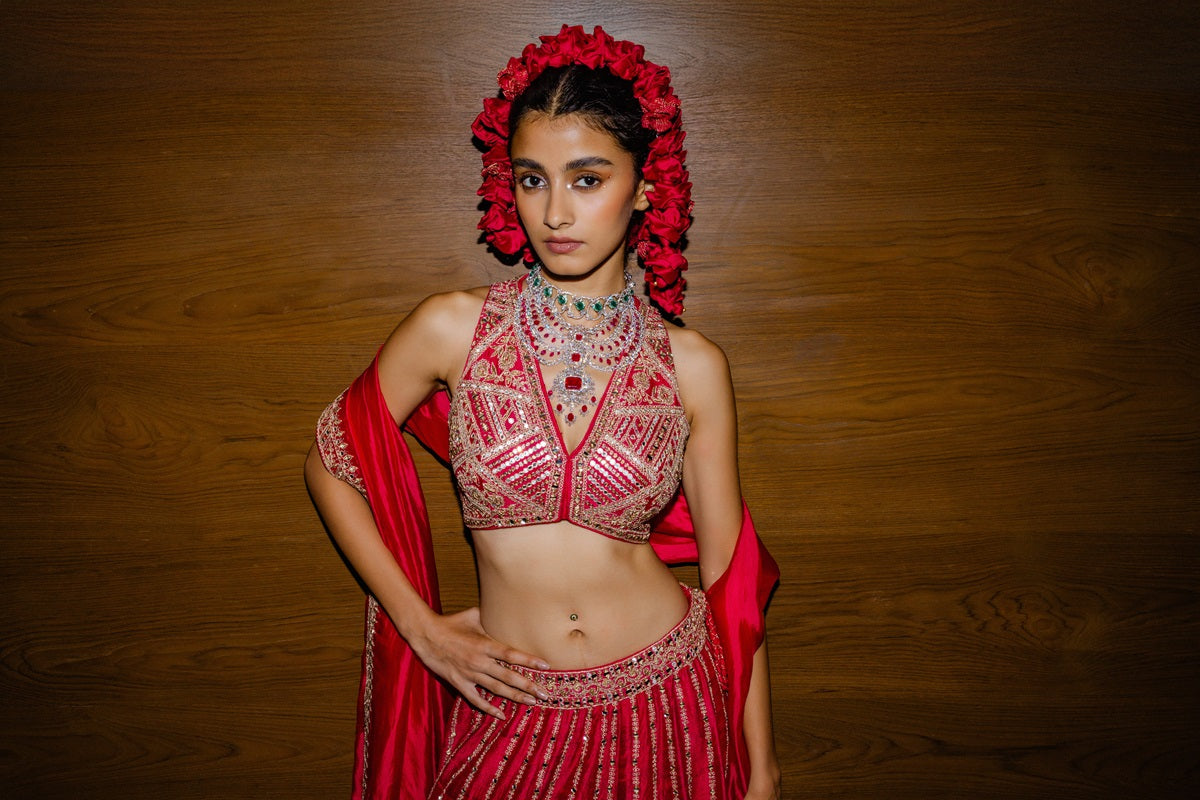 Raspberry Lehenga Set