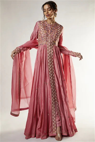 Pink Chanderi Kalidar Kurta Set