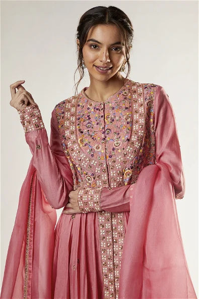 Pink Chanderi Kalidar Kurta Set