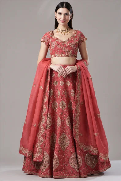 Red Organza Shimmer Lehenga Set