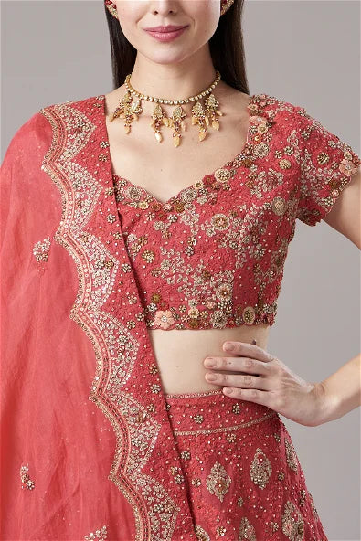 Red Organza Shimmer Lehenga Set