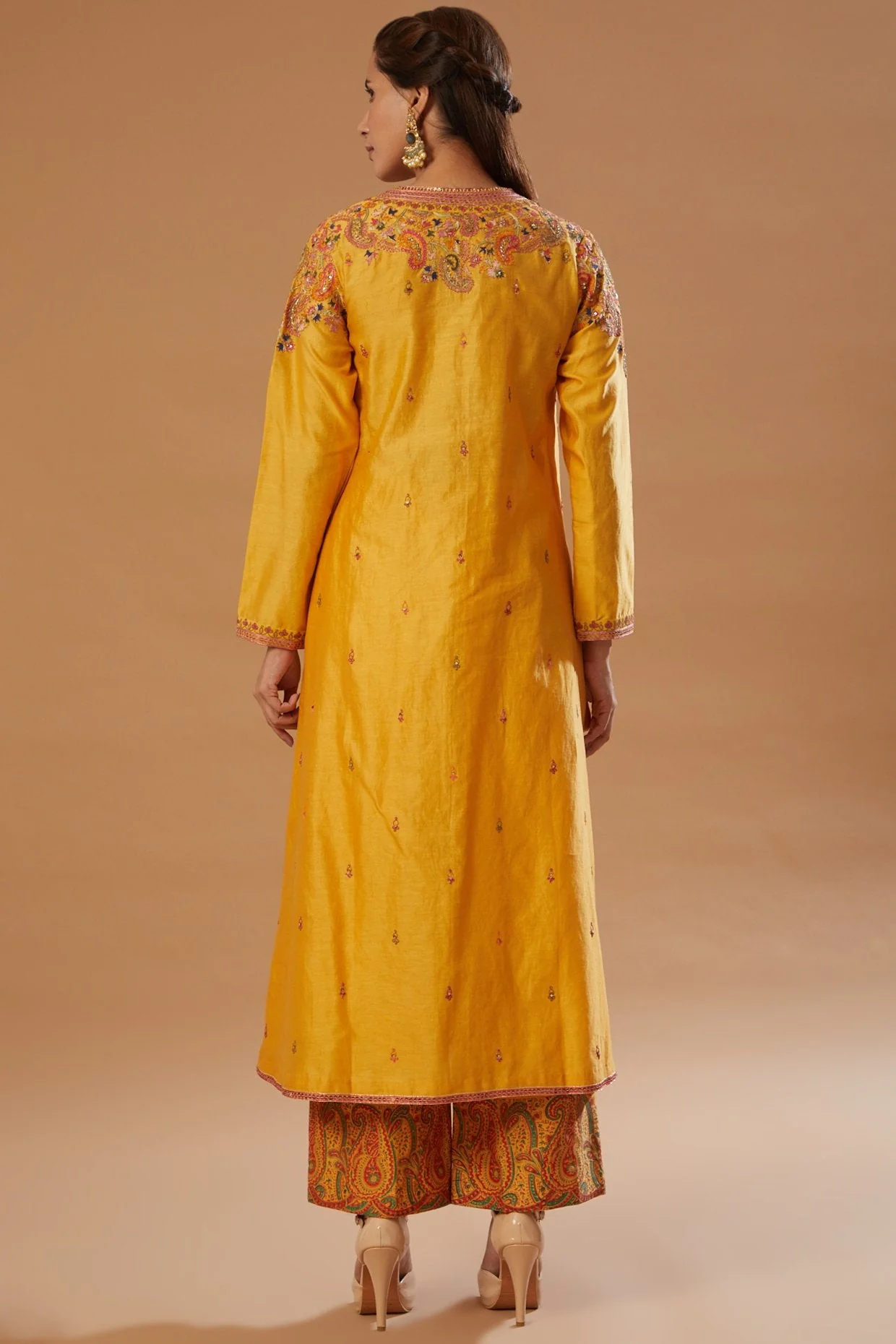 Yellow Chanderi Embroidered Kurta Set