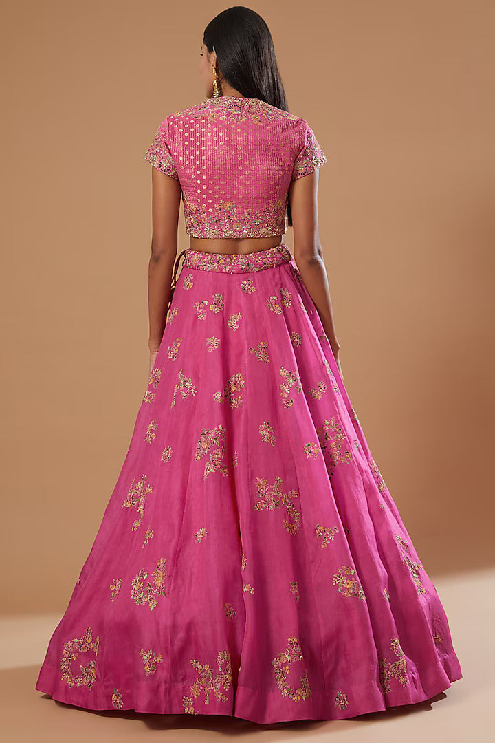 Pink Embroidered Lehenga Set