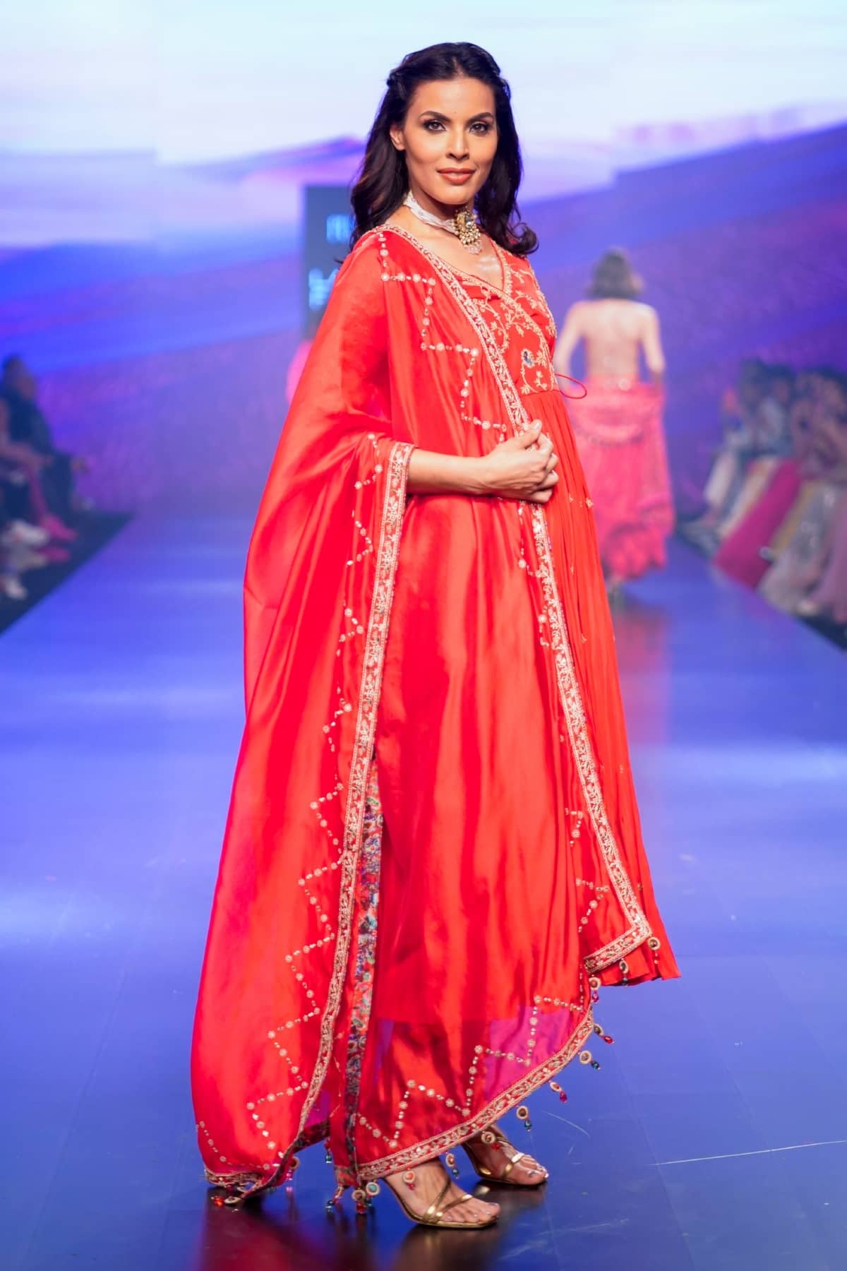 Surkh Laal Hand Embroidered Angrakha Paired With Printed Gharara & Dupatta