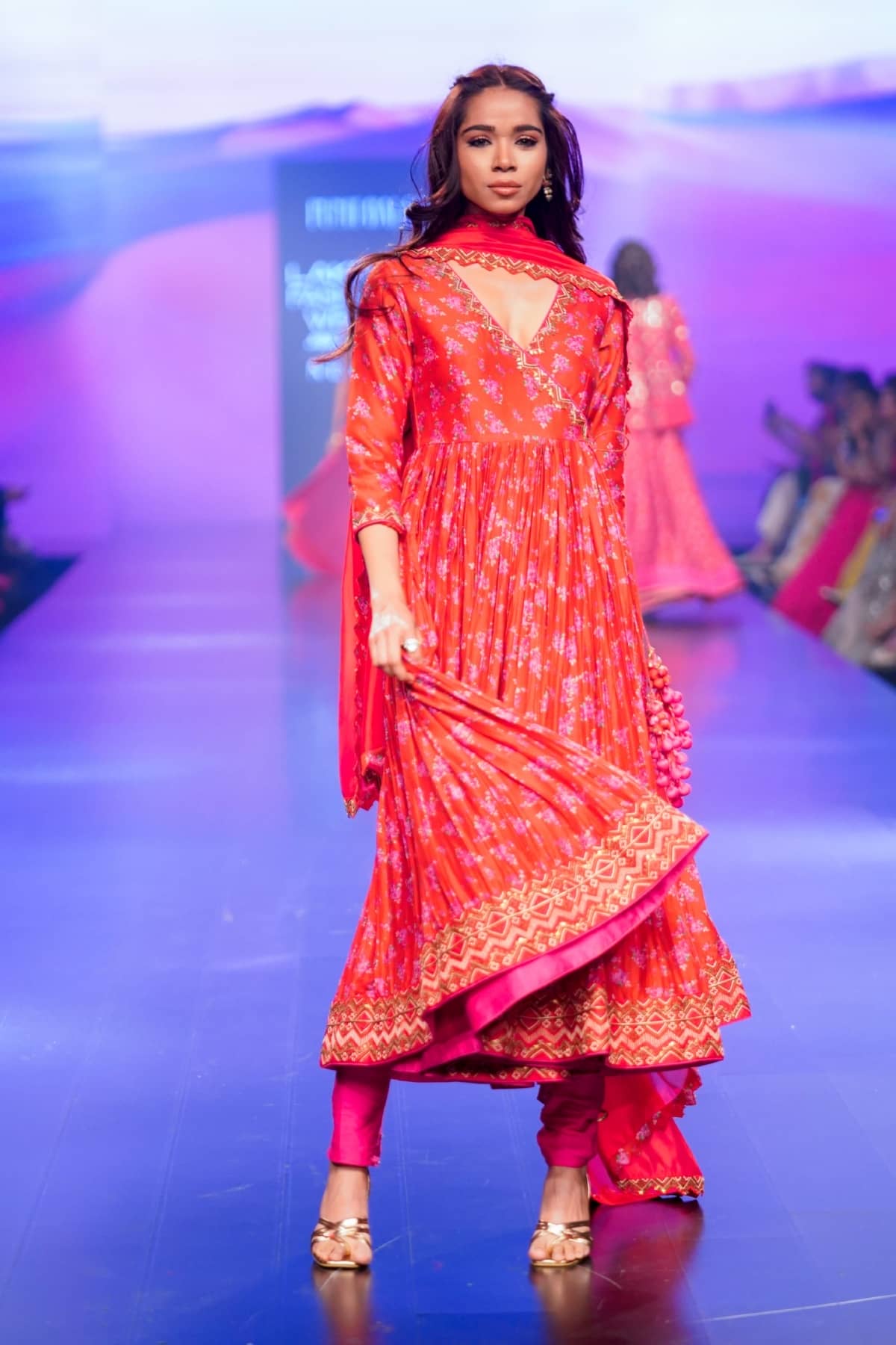 Surkh Laal Floral Anarkali Paired With Dupatta & Churidar